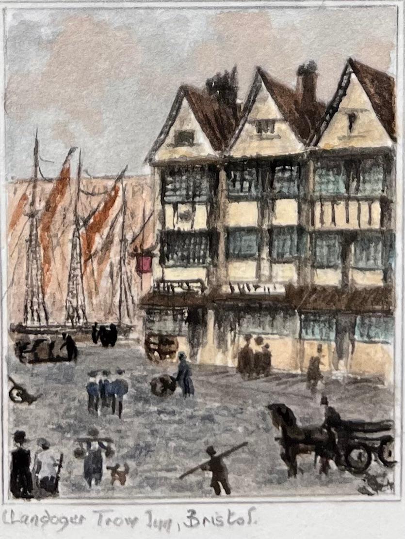 Titel: Satz von drei maritimen Miniatur-Aquarellen historischer Bristol-Schiffe
von Jack Grunwell, britischer Künstler des 20. 
Medium: Aquarell auf dünnem Karton, ungerahmt
Abmessungen (pro Stück): Ca.: 2,75 Zoll (Höhe) x 3,25 Zoll