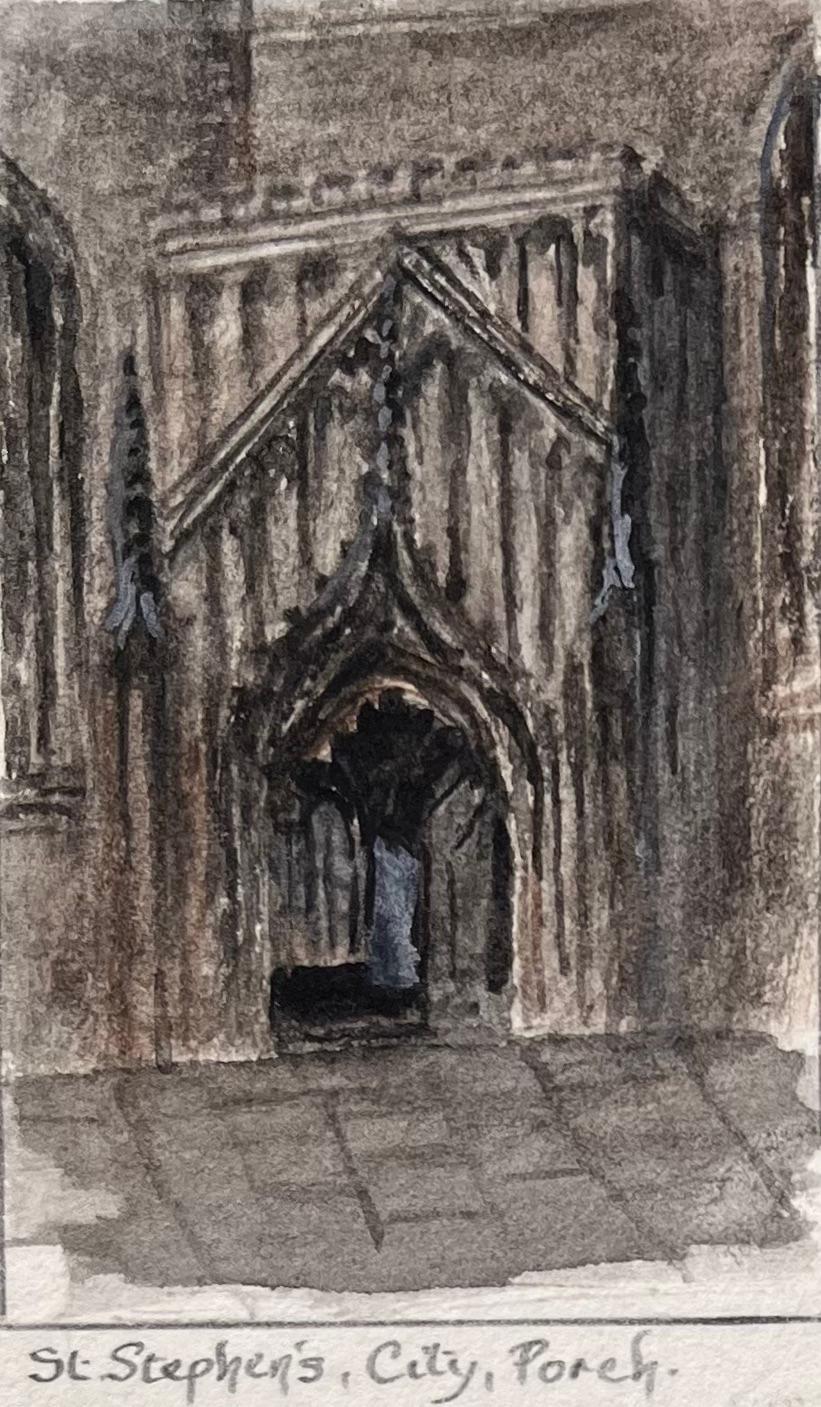 Set of Four Miniature Watercolors of Historic Bristol Churches and Almshouses - English School Art by Jack Grunwell
