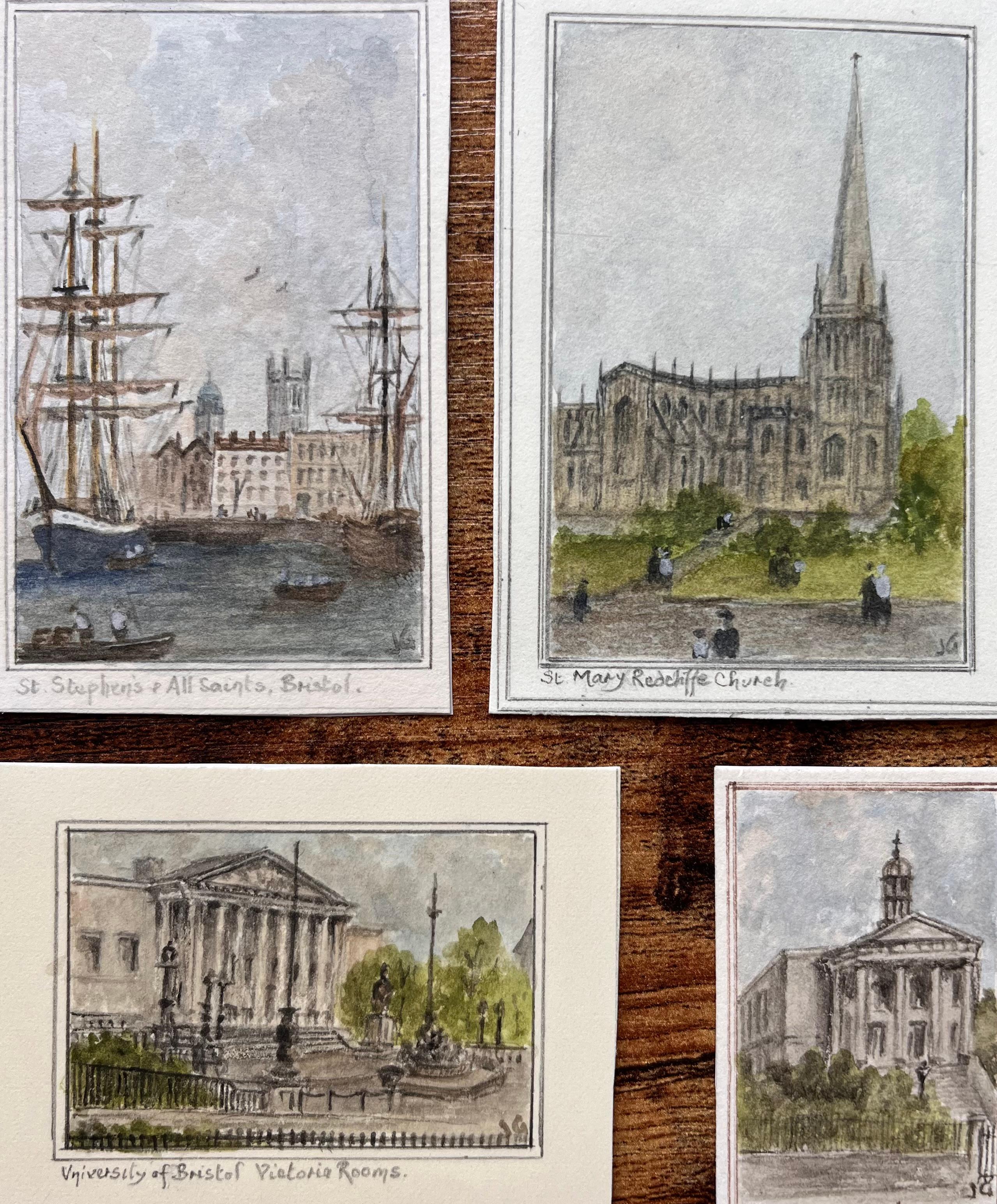Landscape Art Jack Grunwell - Ensemble de quatre aquarelles miniatures représentant des églises et des monuments de Bristol