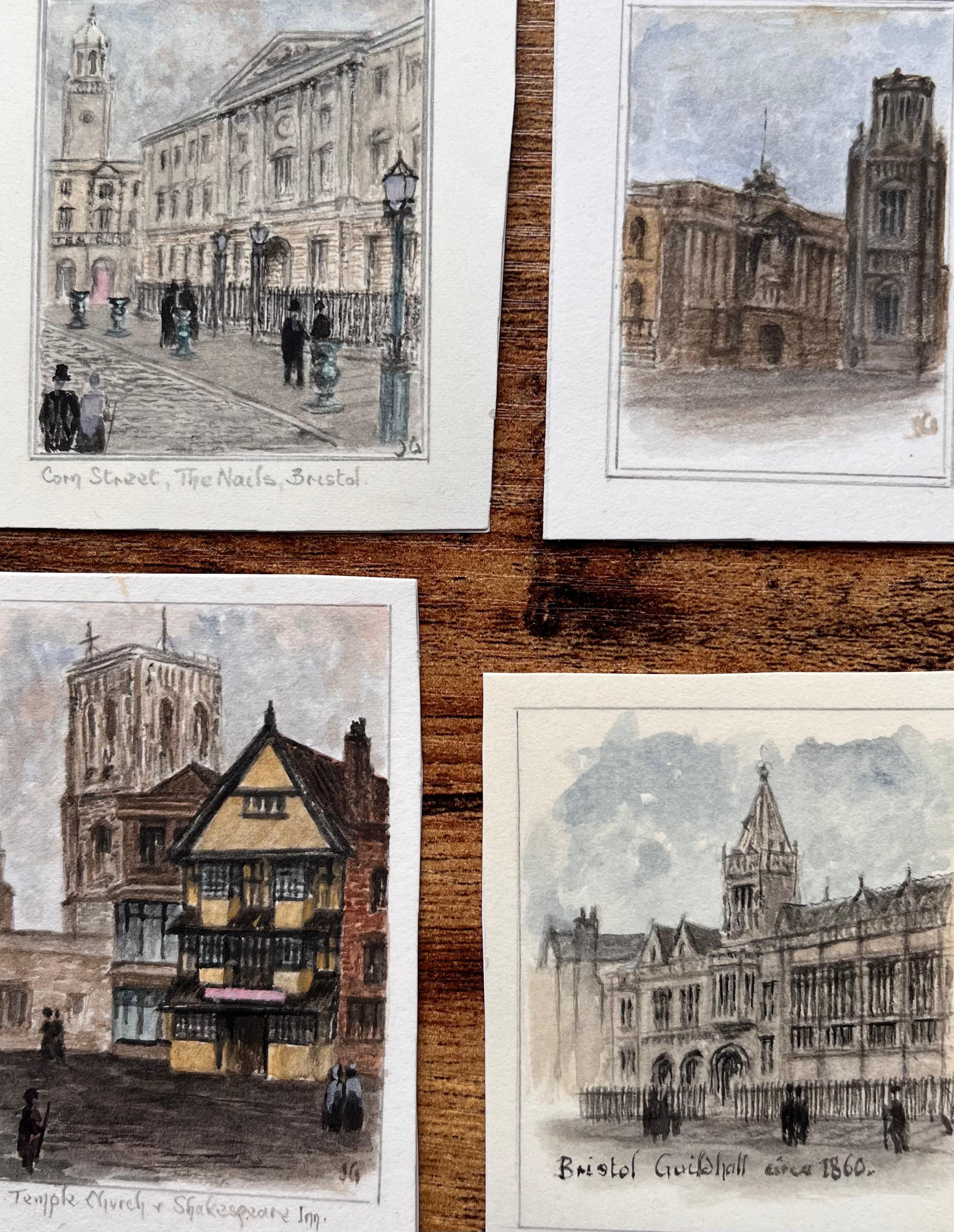 Jack Grunwell Landscape Painting - Set of Four Miniature Watercolors of Bristol Civic and Historic Landmarks