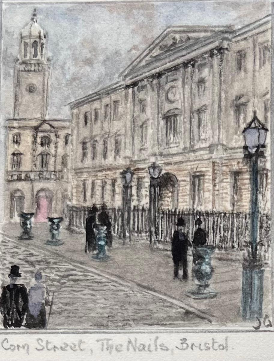 Set of Four Miniature Watercolors of Bristol Civic and Historic Landmarks - English School Painting by Jack Grunwell