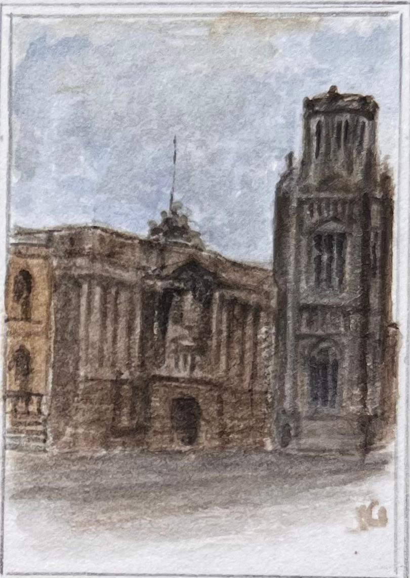 Set of Four Miniature Watercolors of Bristol Civic and Historic Landmarks - Gray Landscape Painting by Jack Grunwell