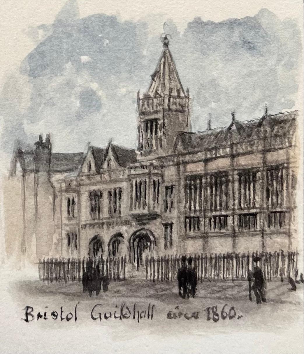 Set of Four Miniature Watercolors of Bristol Civic and Historic Landmarks For Sale 1