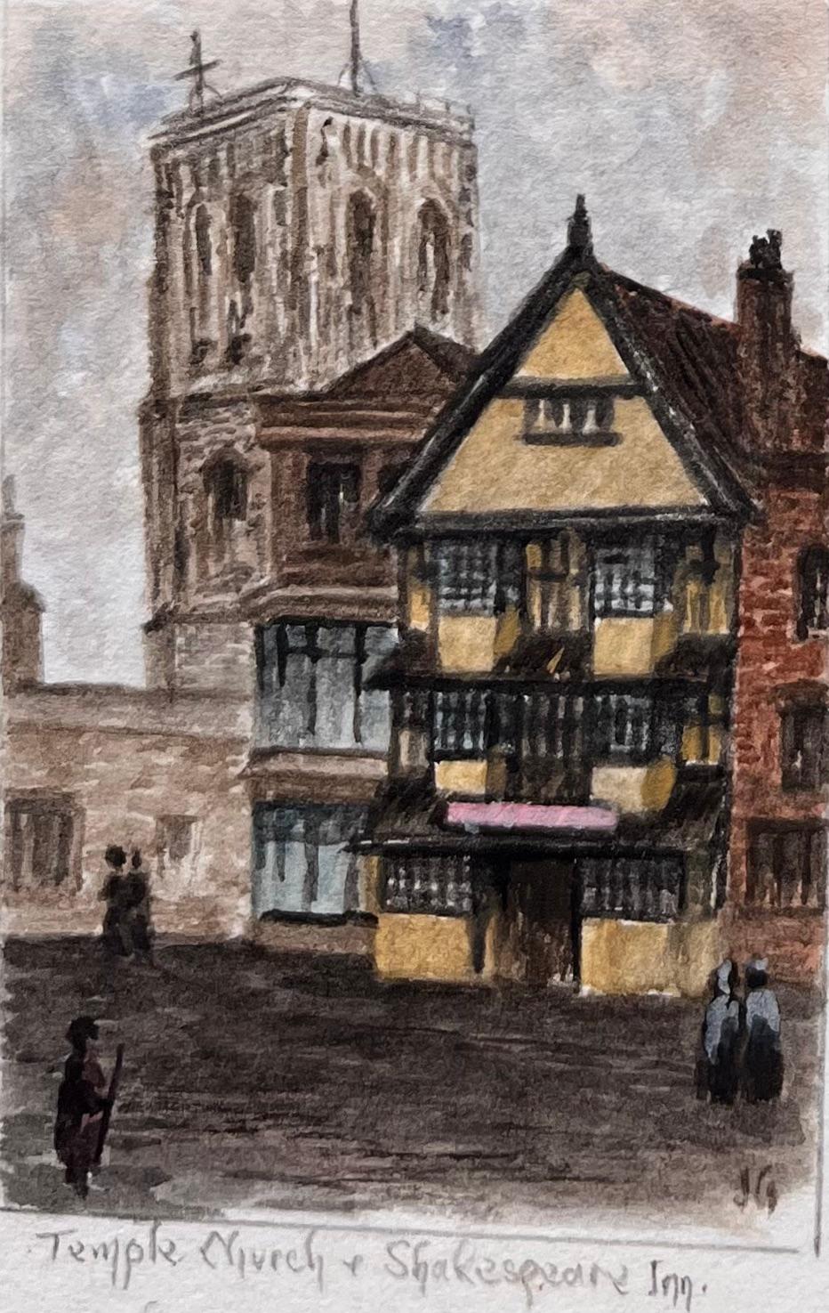 Title: Set of Four Miniature Watercolors of Bristol Civic and Historic Landmarks
by Jack Grunwell, 20th century British artist 
Medium: Watercolor on thin card, unframed
Measurements (each): Approx. 3.25 inches (height) x 3 inches (width)
Condition: