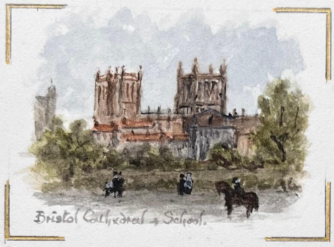 Set di quattro acquerelli in miniatura della Cattedrale di Bristol e viste del porto - Painting Scuola inglese di Jack Grunwell