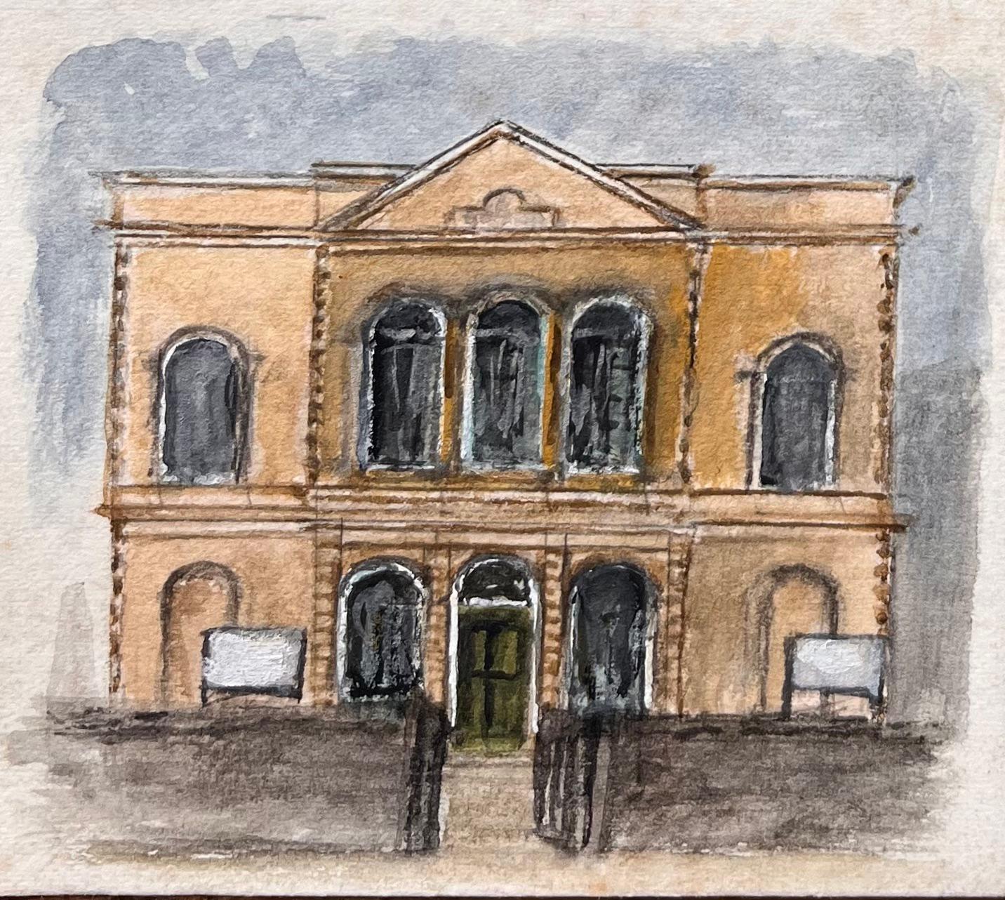 Set di quattro acquerelli in miniatura di Corn Street e chiese di Bristol - Landscape Art Grigio di Jack Grunwell