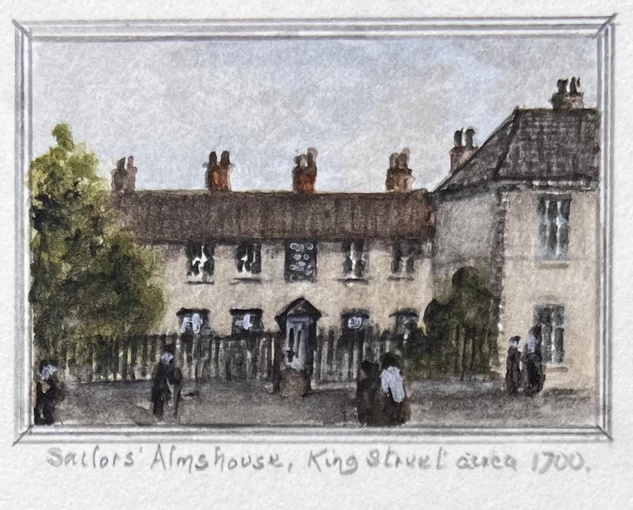 Satz von drei Miniatur-Aquarellen historischer Gasthäuser und Armenhäuser in Bristol (Englische Schule), Painting, von Jack Grunwell