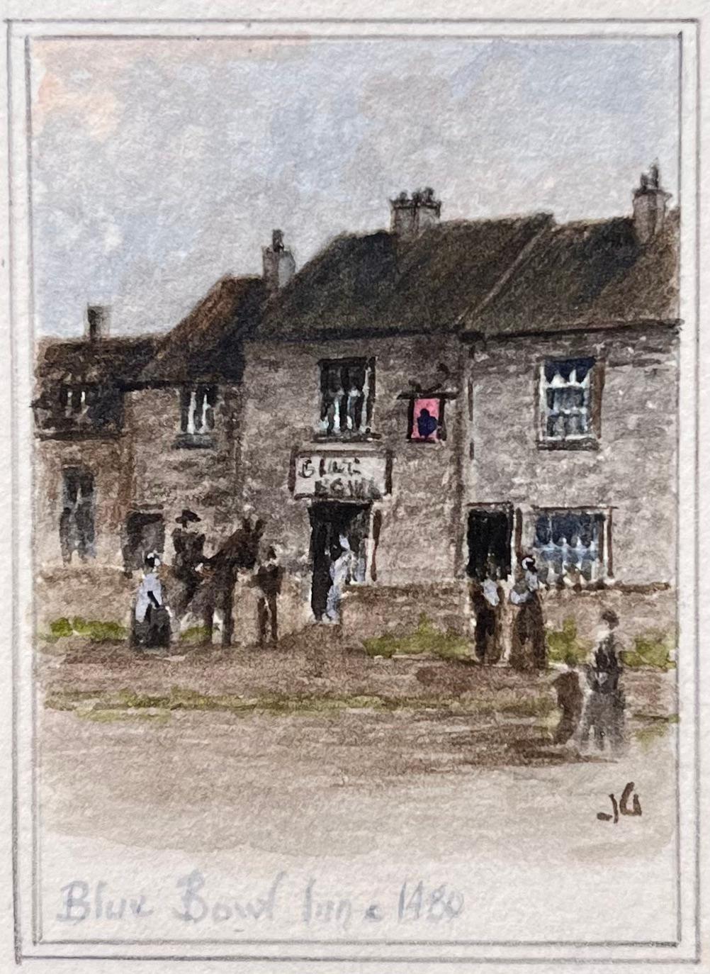Satz von drei Miniatur-Aquarellen historischer Gasthäuser und Armenhäuser in Bristol (Schwarz), Landscape Painting, von Jack Grunwell