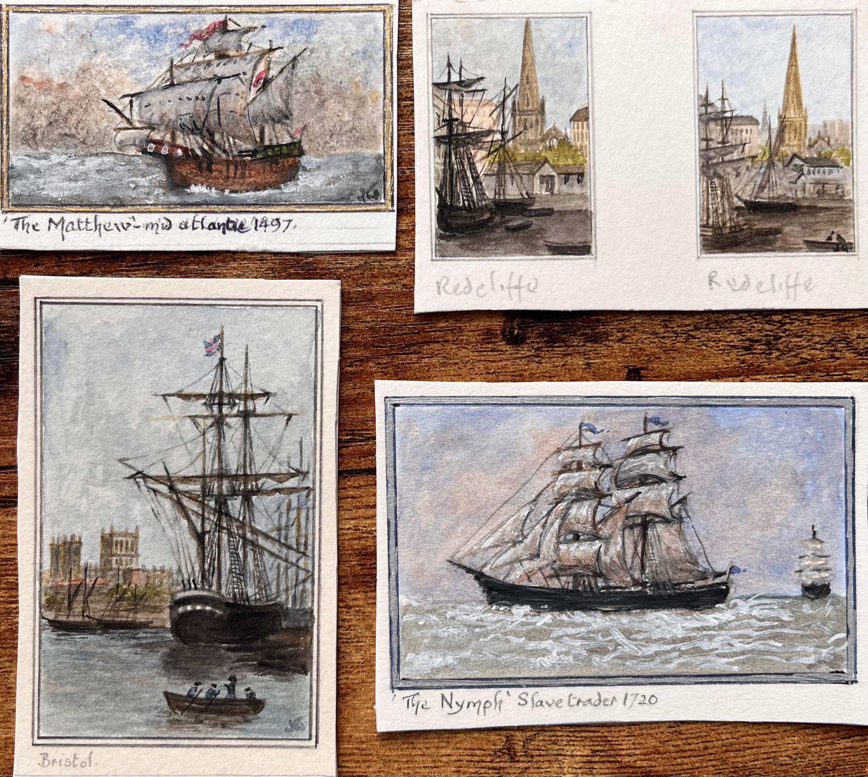 Jack Grunwell Landscape Art - Set of Five Miniature Maritime Watercolors of Bristol Ships and Redcliffe