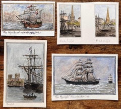 Set of Five Miniature Maritime Watercolors of Bristol Ships and Redcliffe