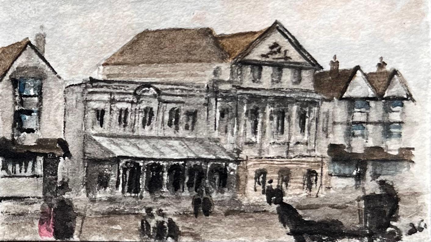 Set of Six Miniature Watercolors of Historic Bristol Streets and Buildings - English School Painting by Jack Grunwell