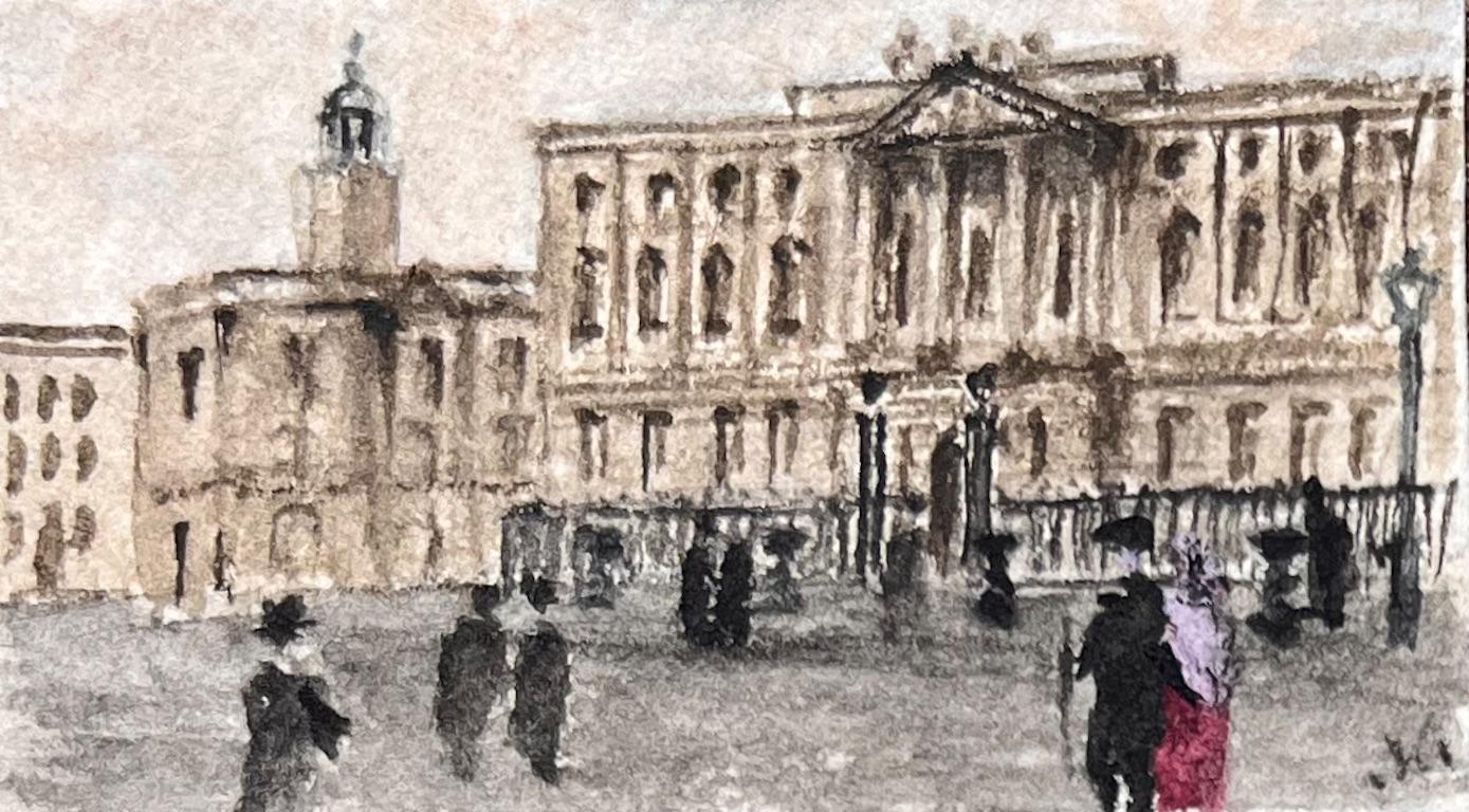 Set of Six Miniature Watercolors of Historic Bristol Streets and Buildings - Gray Landscape Painting by Jack Grunwell