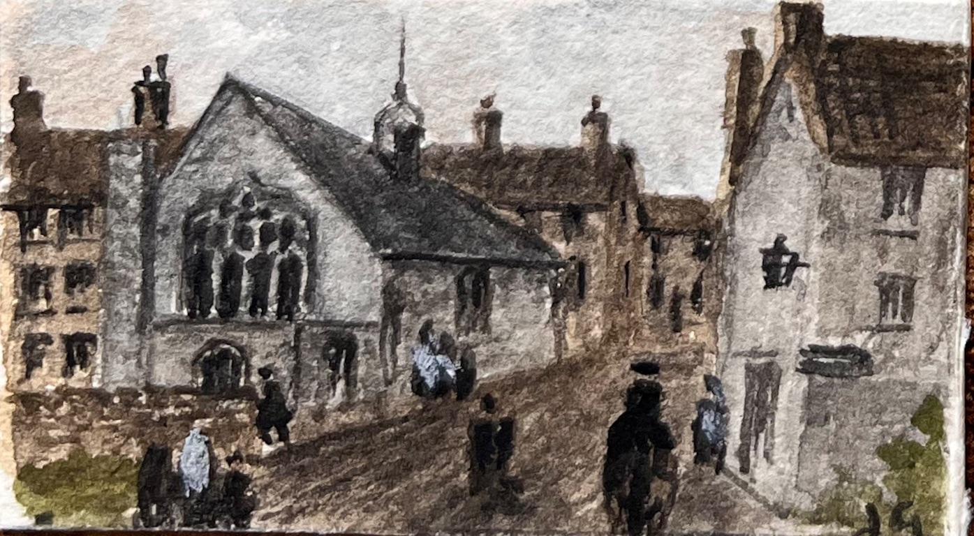 Set of Six Miniature Watercolors of Historic Bristol Streets and Buildings For Sale 2