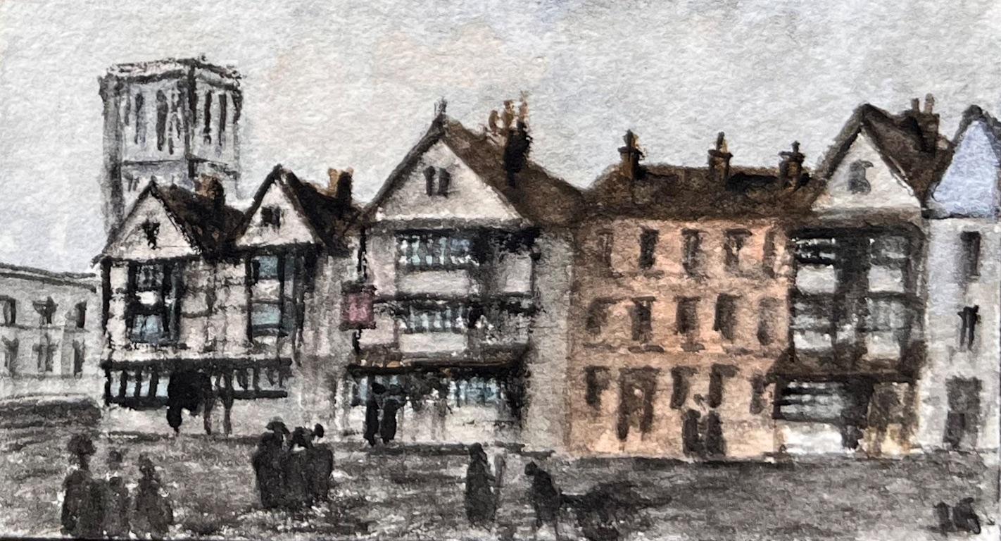 Set of Six Miniature Watercolors of Historic Bristol Streets and Buildings For Sale 3