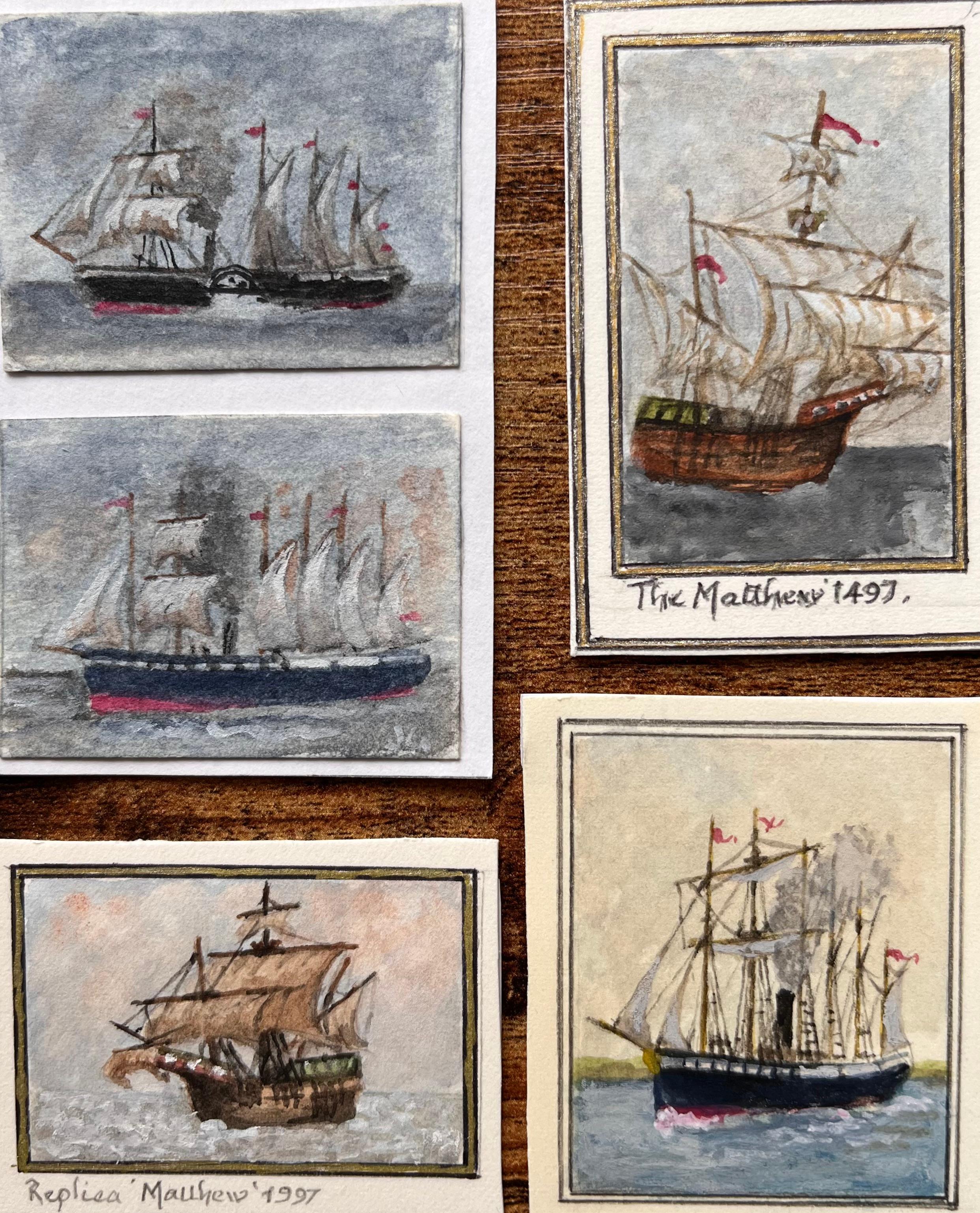 Jack Grunwell Landscape Art - et of Five Miniature Watercolors of The Matthew and Early Steamships