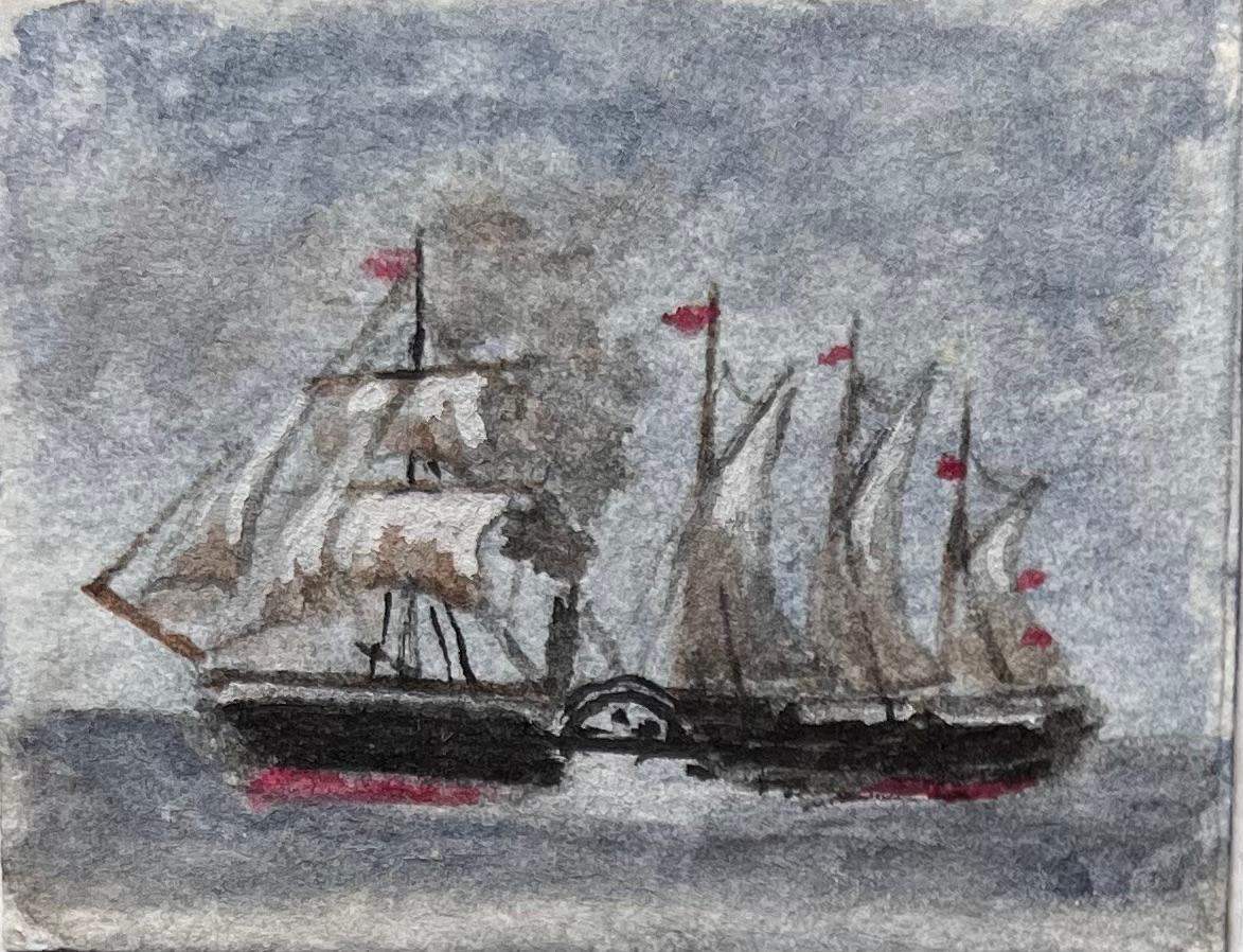 et of Five Miniature Watercolors of The Matthew and Early Steamships - English School Art by Jack Grunwell