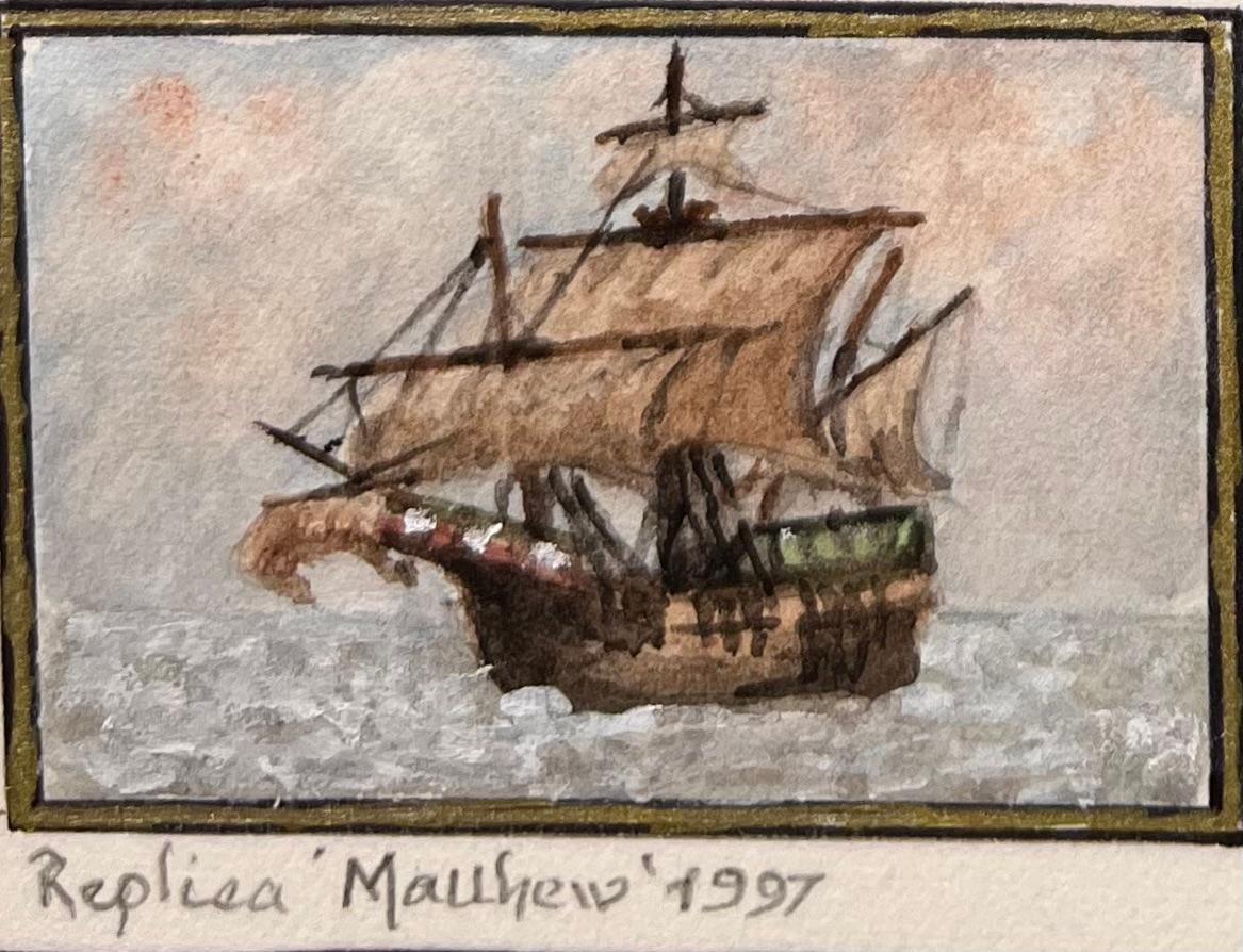 et of Five Miniature Watercolors of The Matthew and Early Steamships For Sale 1