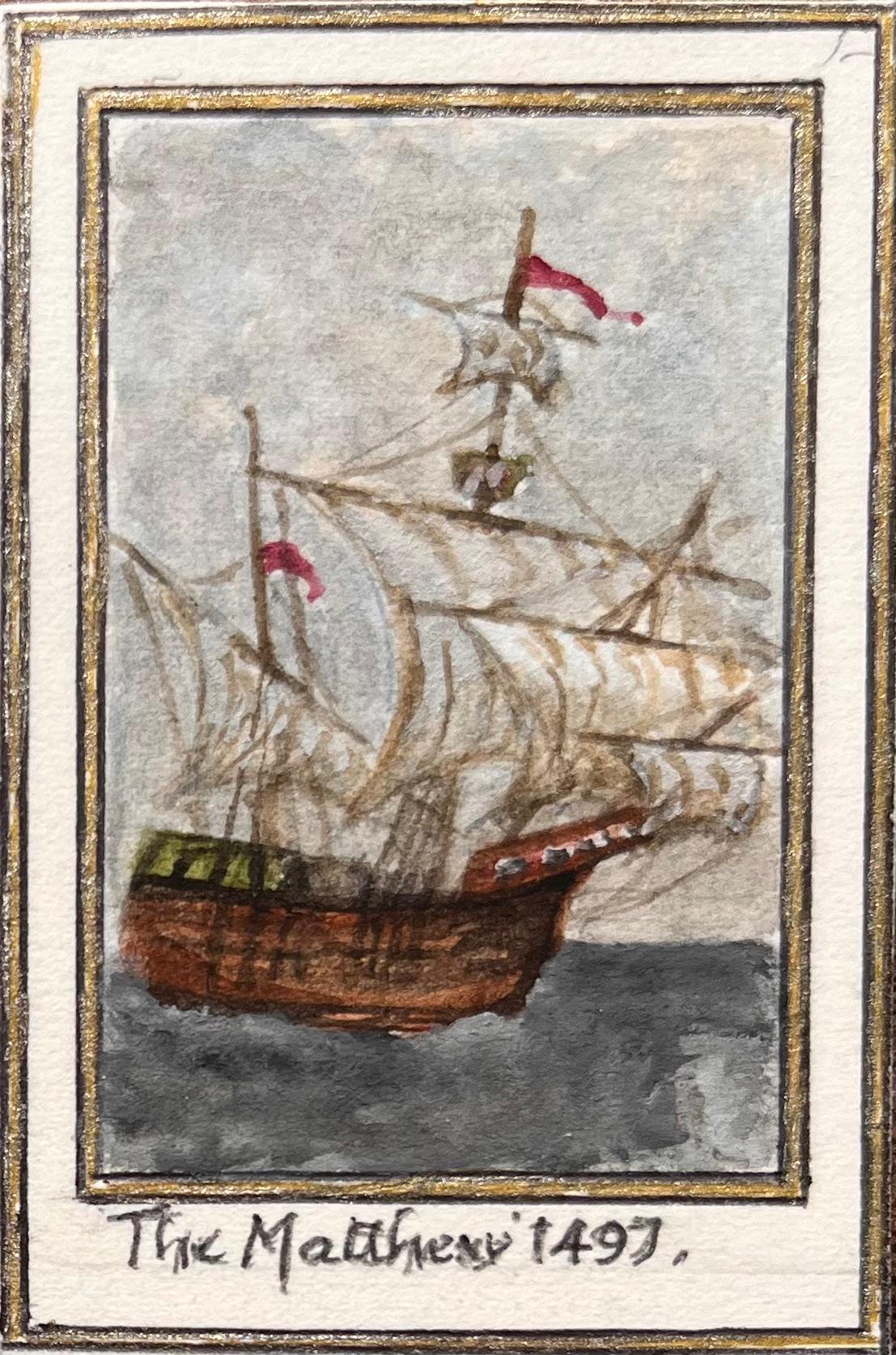 Title: et of Five Miniature Watercolors of The Matthew and Early Steamships
by Jack Grunwell, 20th century British artist 
Medium: Watercolor on thin card, unframed
Measurements (each): Approx. between: 2.75 inches (height) x 2 inches (width) and