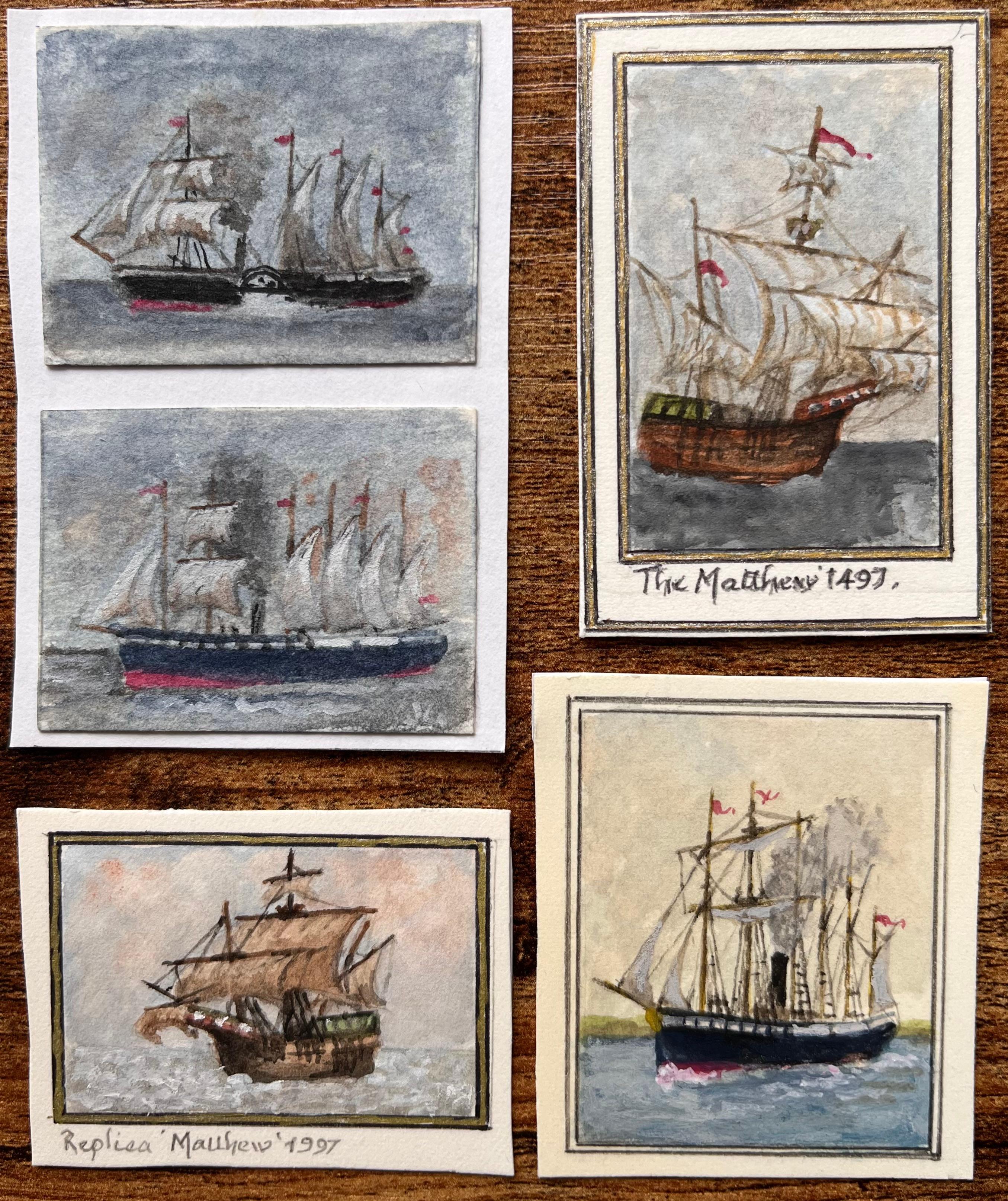 et of Five Miniature Watercolors of The Matthew and Early Steamships - Art by Jack Grunwell
