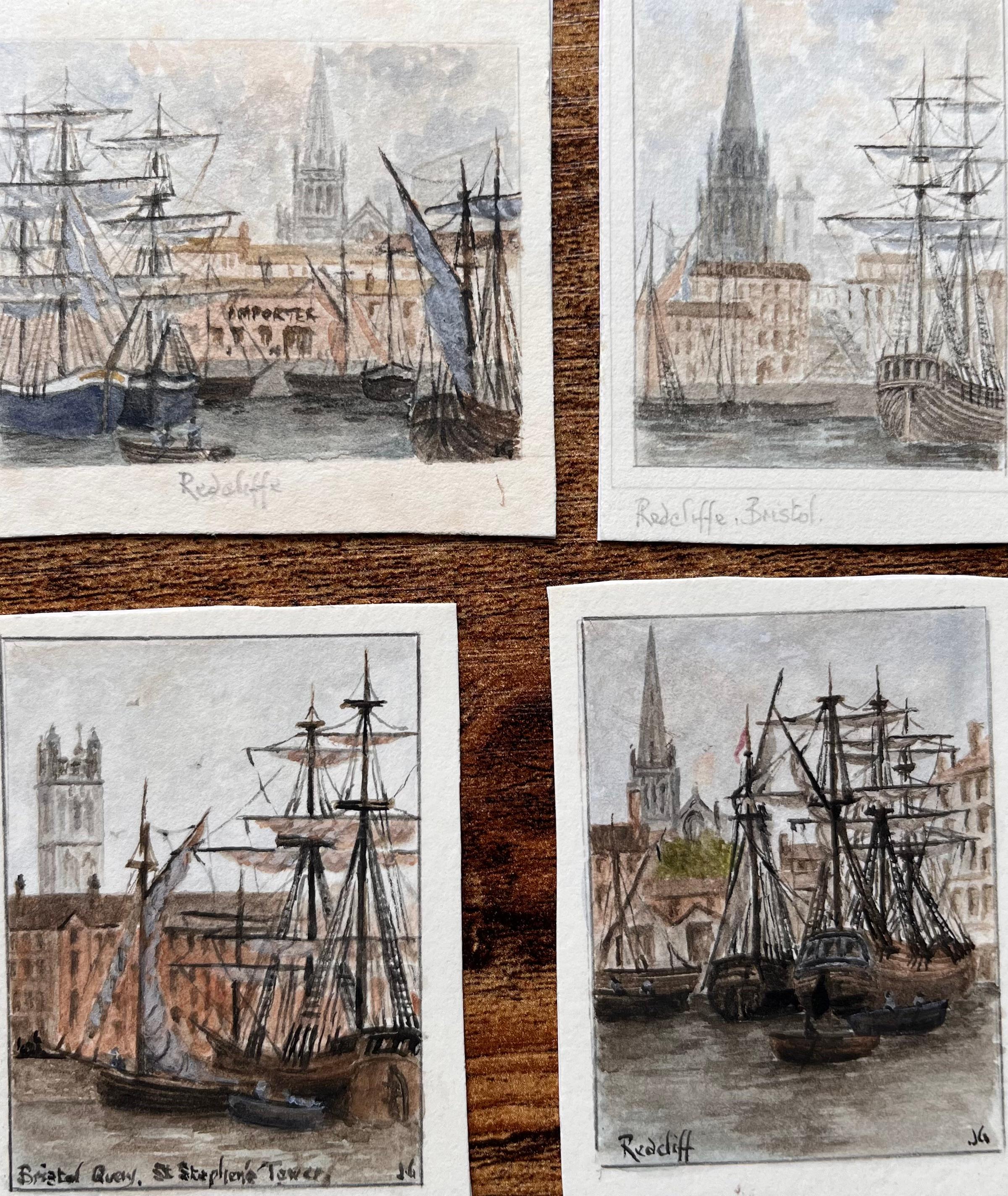Set of Four Miniature Watercolors of Redcliffe and Bristol Harbour