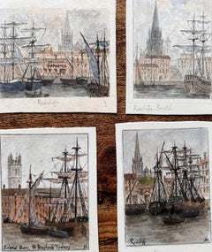 Set of Four Miniature Watercolors of Redcliffe and Bristol Harbour