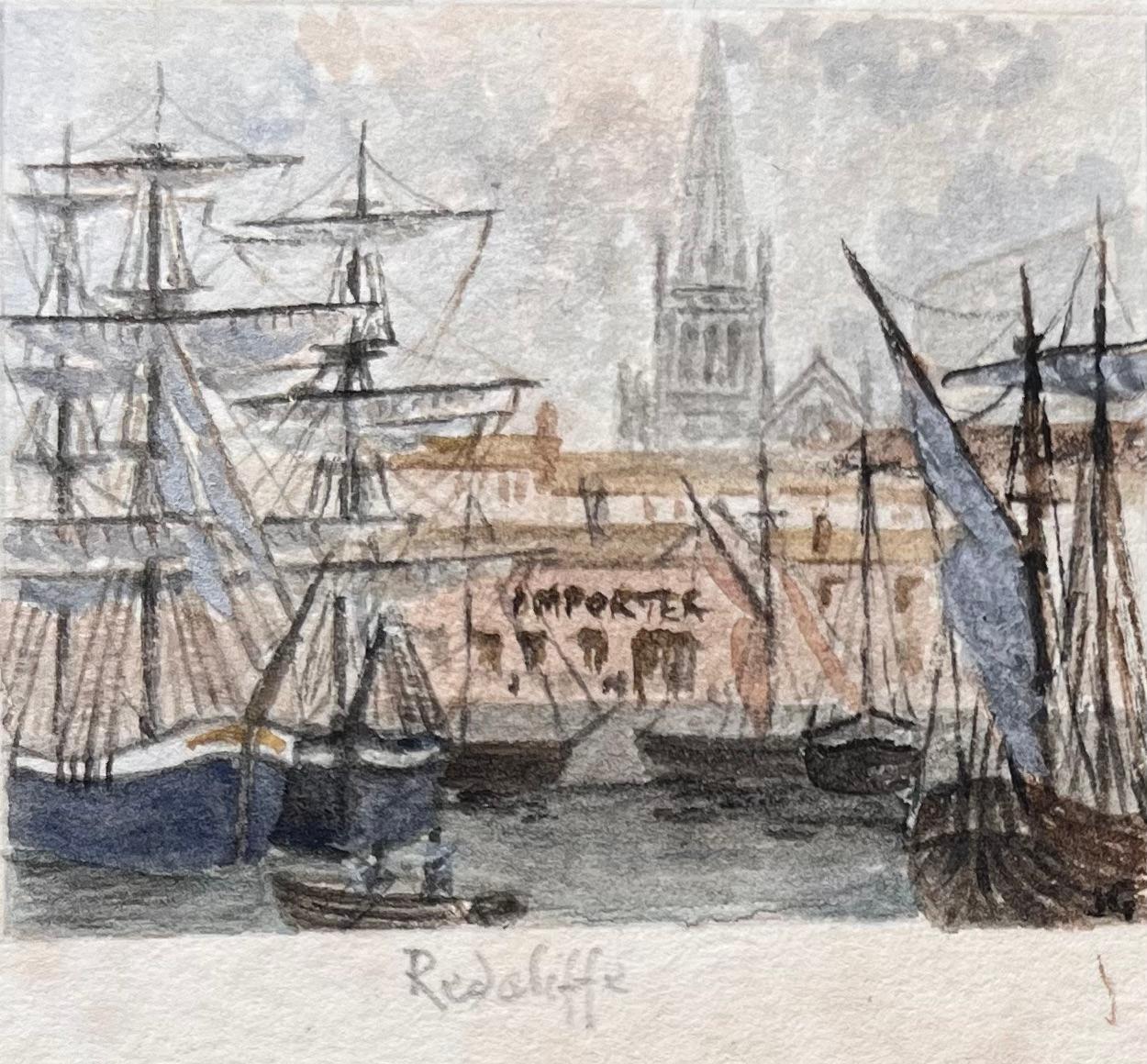 Set di quattro acquerelli in miniatura di Redcliffe e del porto di Bristol - Art Scuola inglese di Jack Grunwell
