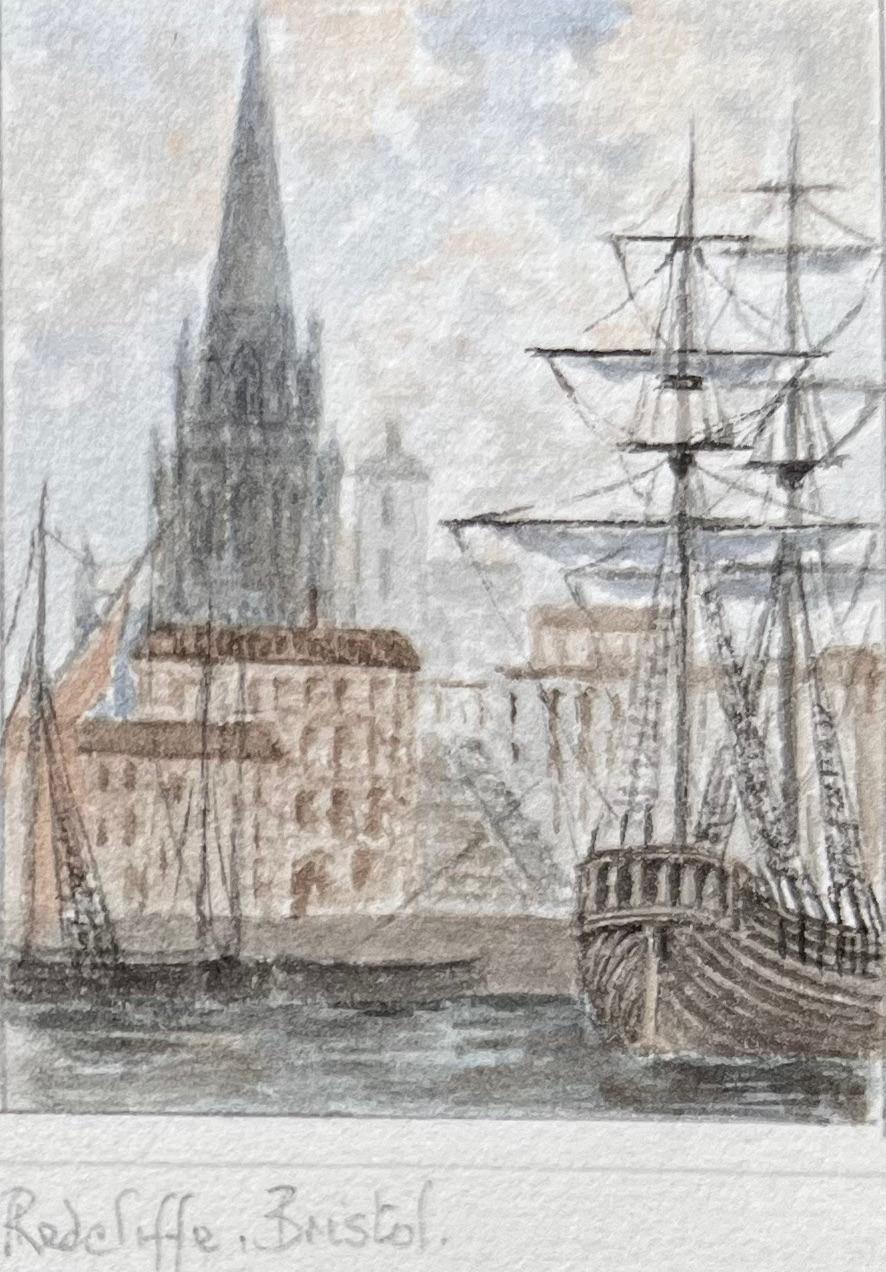 Set di quattro acquerelli in miniatura di Redcliffe e del porto di Bristol - Landscape Art Grigio di Jack Grunwell