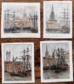 Set of Four Miniature Watercolors of Redcliffe and Bristol Harbour