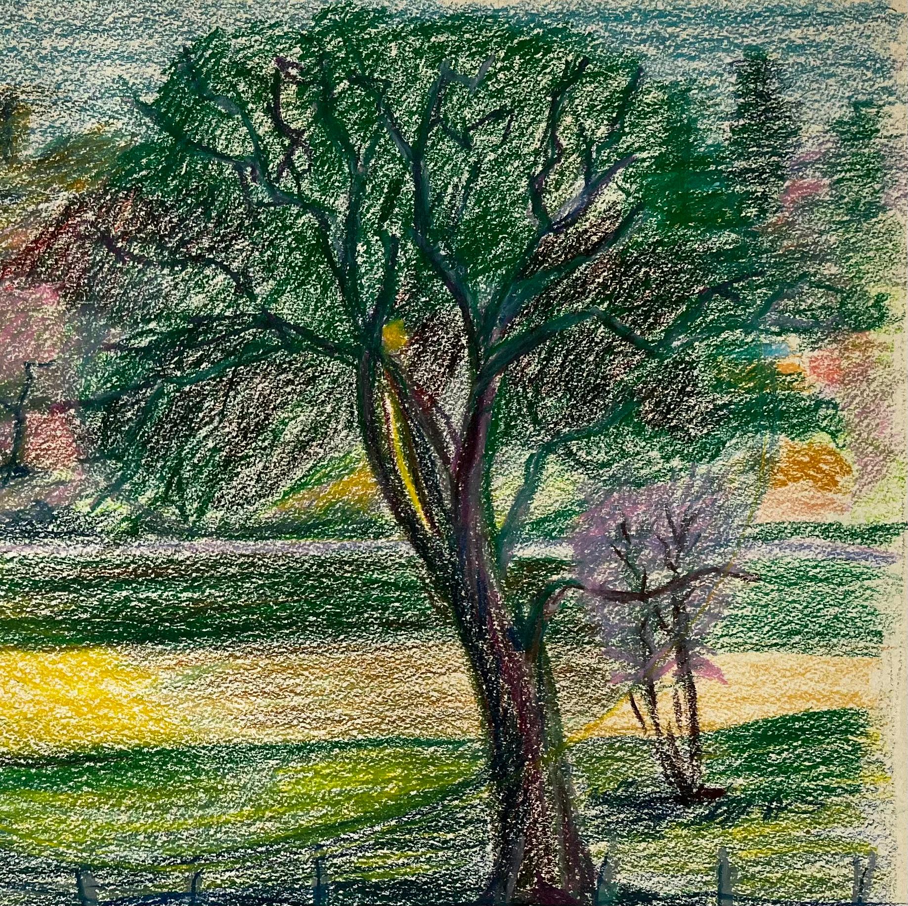 Paesaggio francese di primavera con alberi in fiore, vigneti e villaggi lontani in vendita 2
