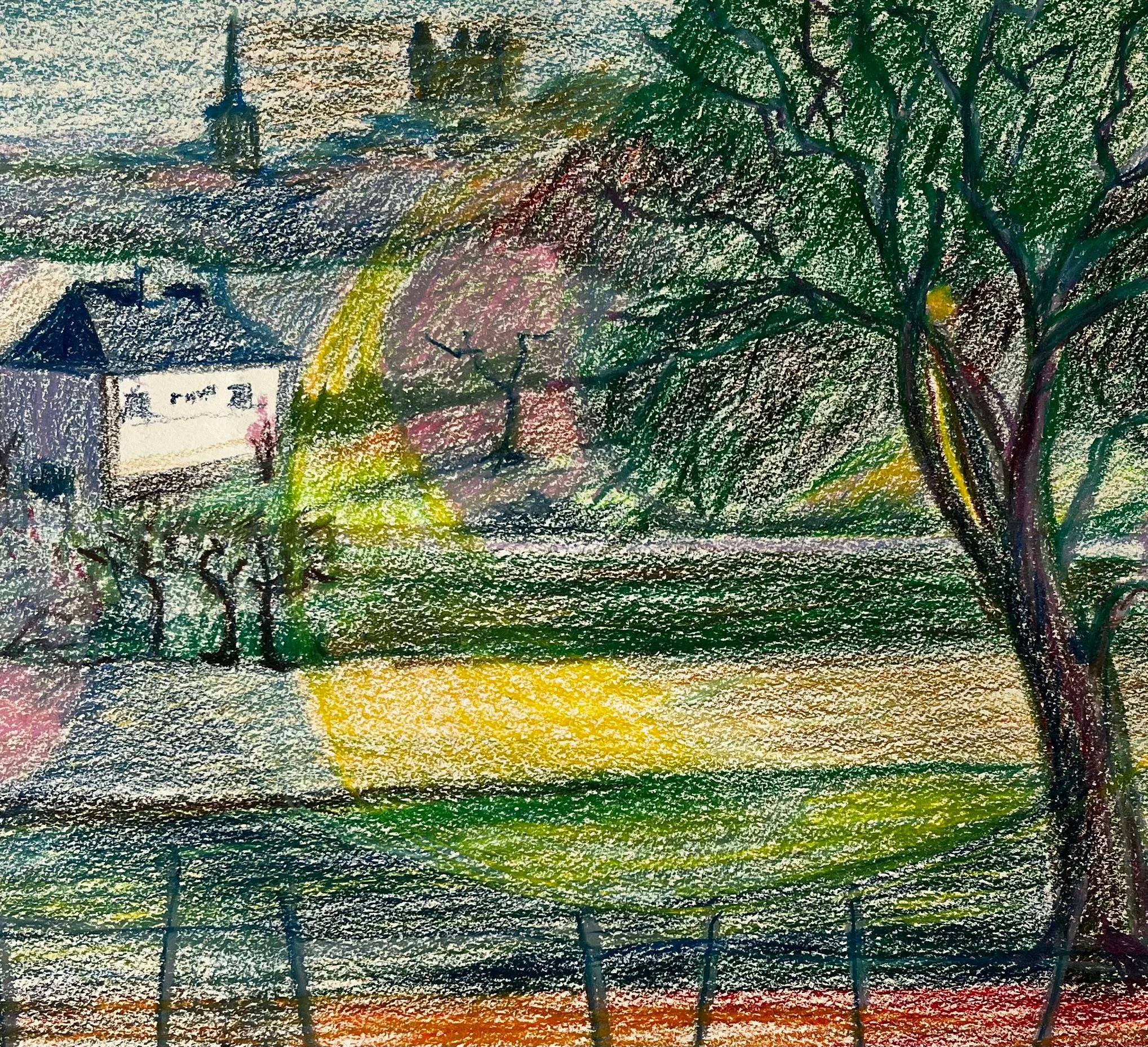 Paesaggio francese di primavera con alberi in fiore, vigneti e villaggi lontani in vendita 3