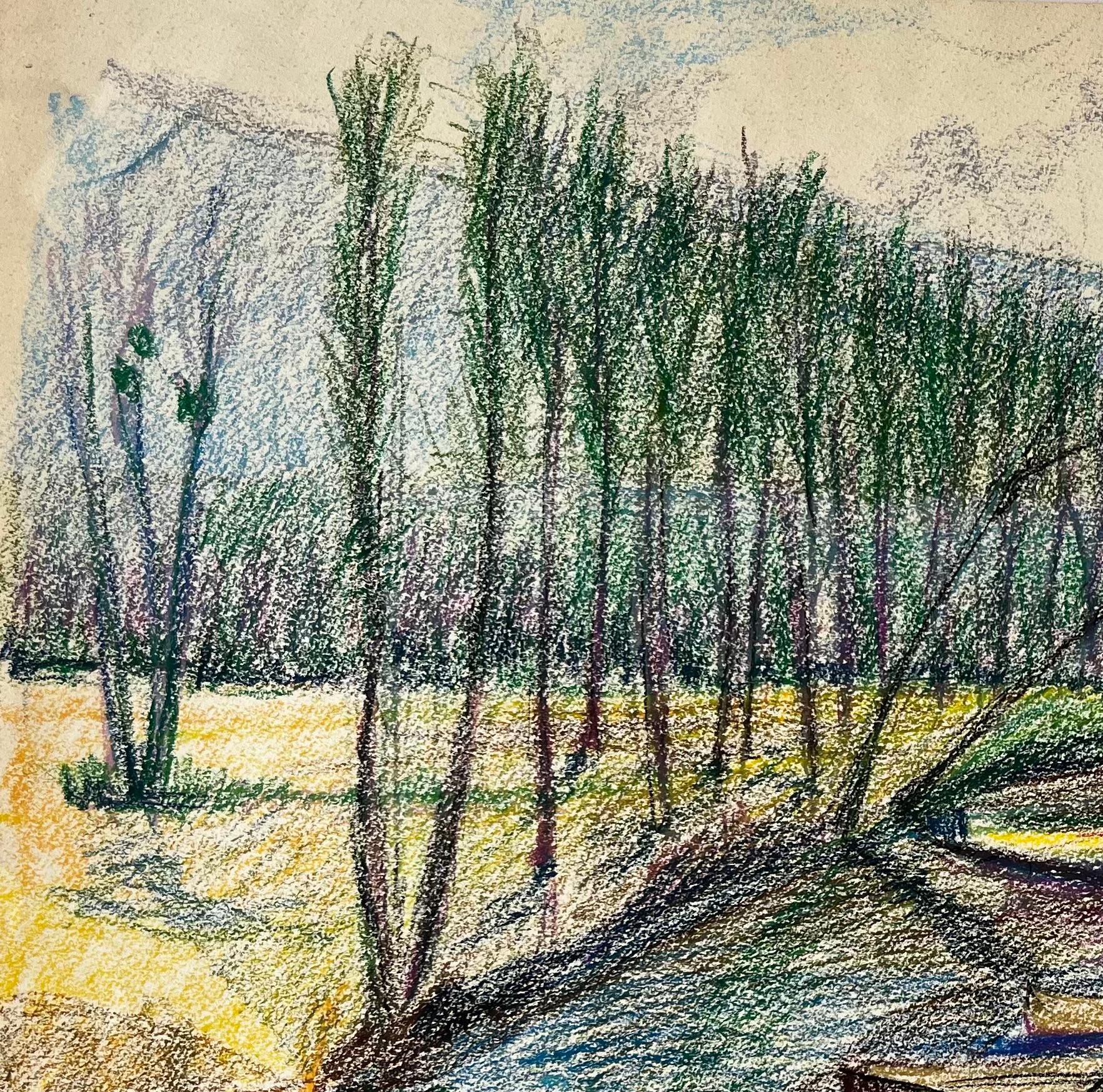 Titolo: Barche ormeggiate su un fiume riflettente Disegno a pastello francese
Guy Nicod (francese, 1923 - 2021) 
Pastello a olio su carta d'artista
Dimensioni: 19,75 x 23,5 pollici (altezza x larghezza)
Provenienza: Proprietà di Artistics,