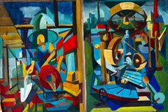 Cubist Industrial Scene With Machinery And Factory Architecture
