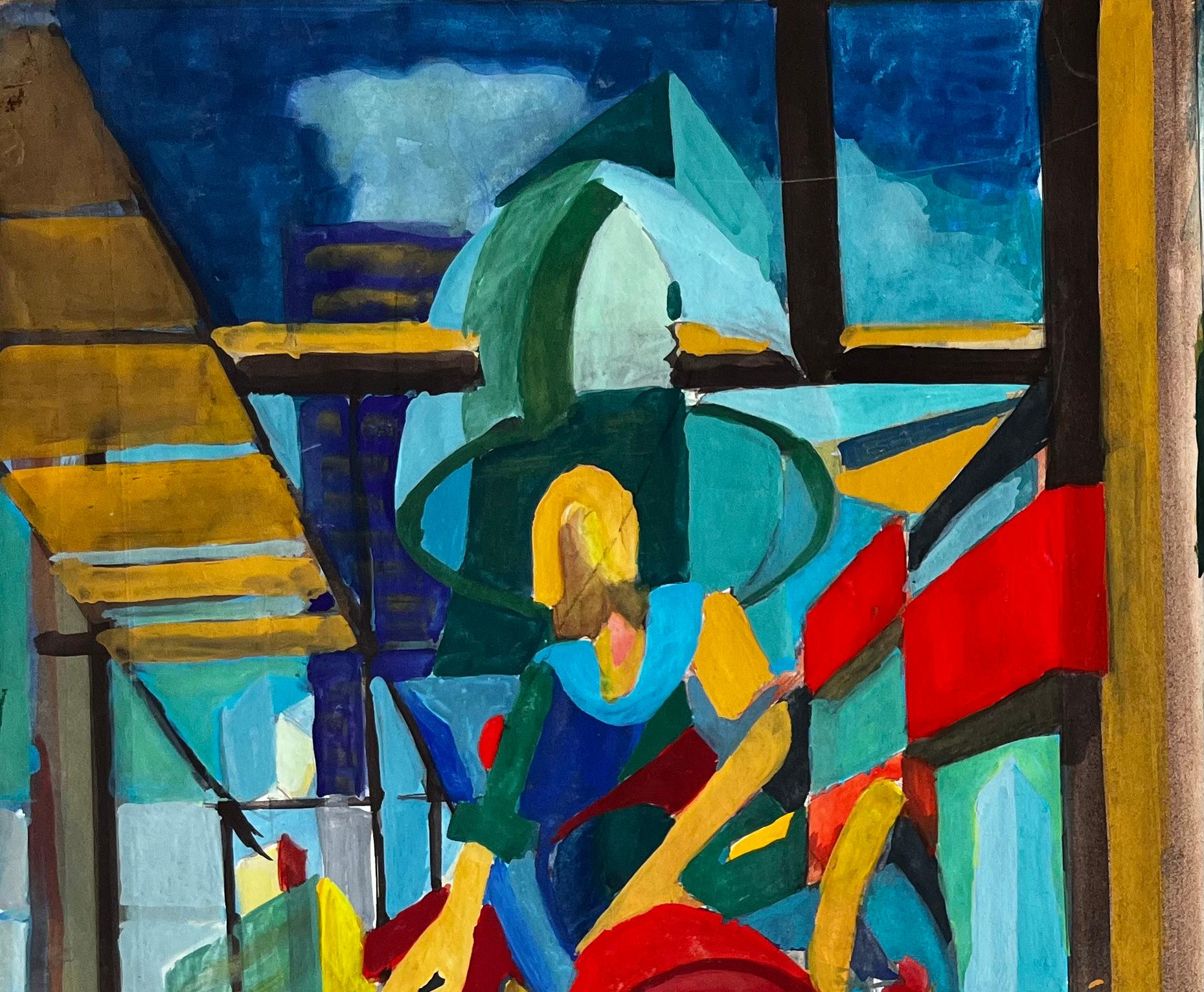 Title: Cubist Harbour Scene With Boats Nets And Fishing Equipment
Guy Nicod (French 1923 - 2021) 
Gouache on artist paper, unframed
Size: 14.25 x 21.25 inches (height x width)
Provenance: Artists estate, France
Condition: Good – strong colour and