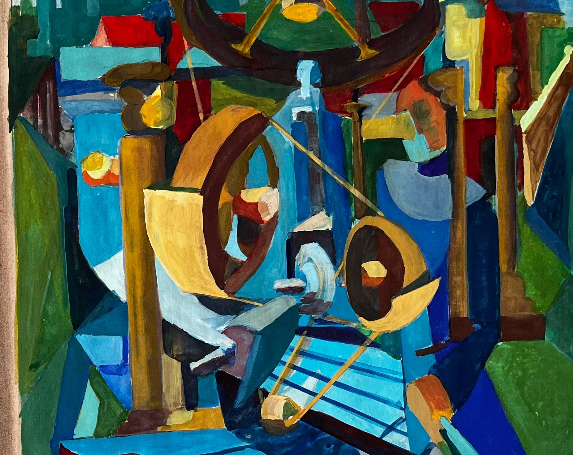 Cubist Industrial Scene With Machinery And Factory Architecture For Sale 1