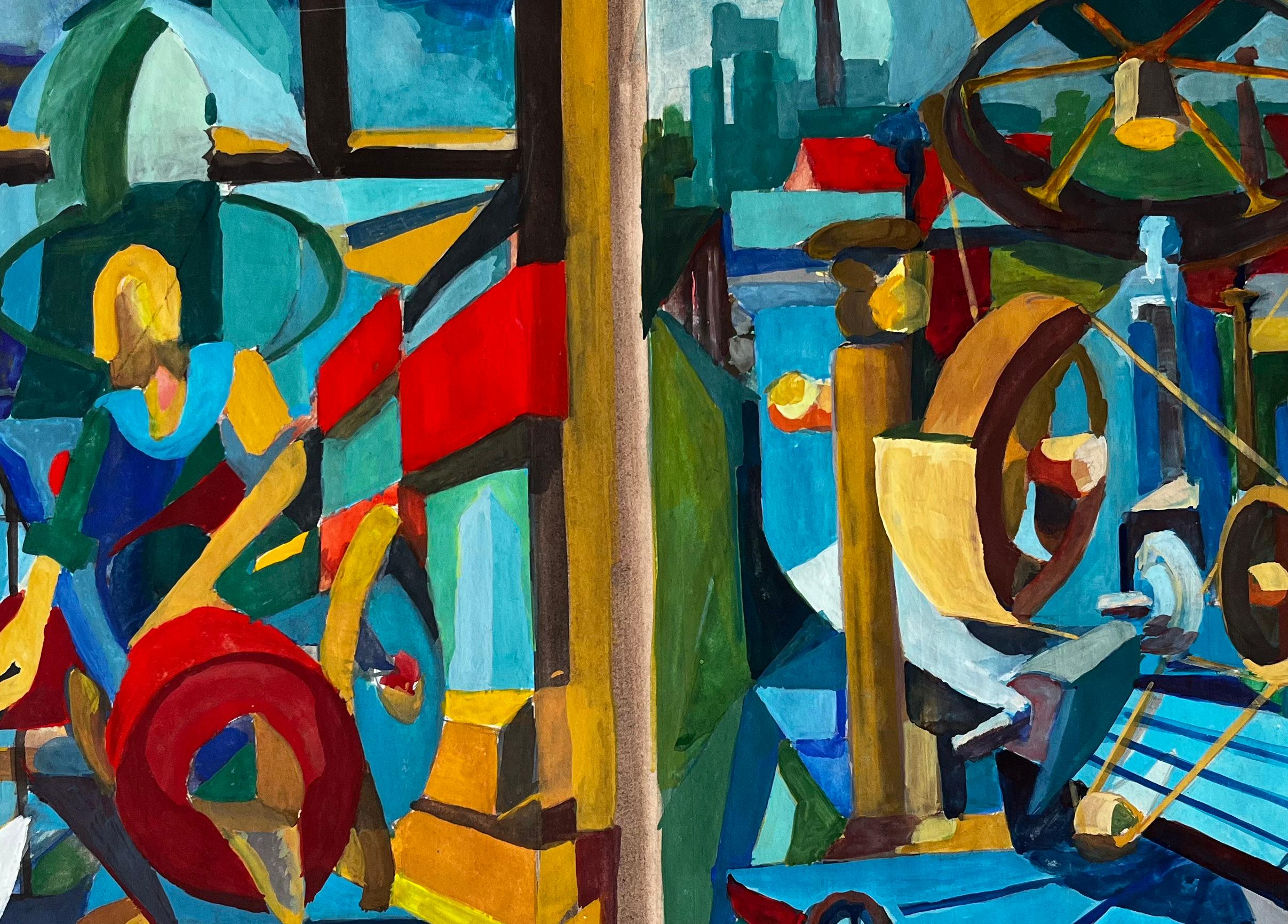 Cubist Industrial Scene With Machinery And Factory Architecture For Sale 3