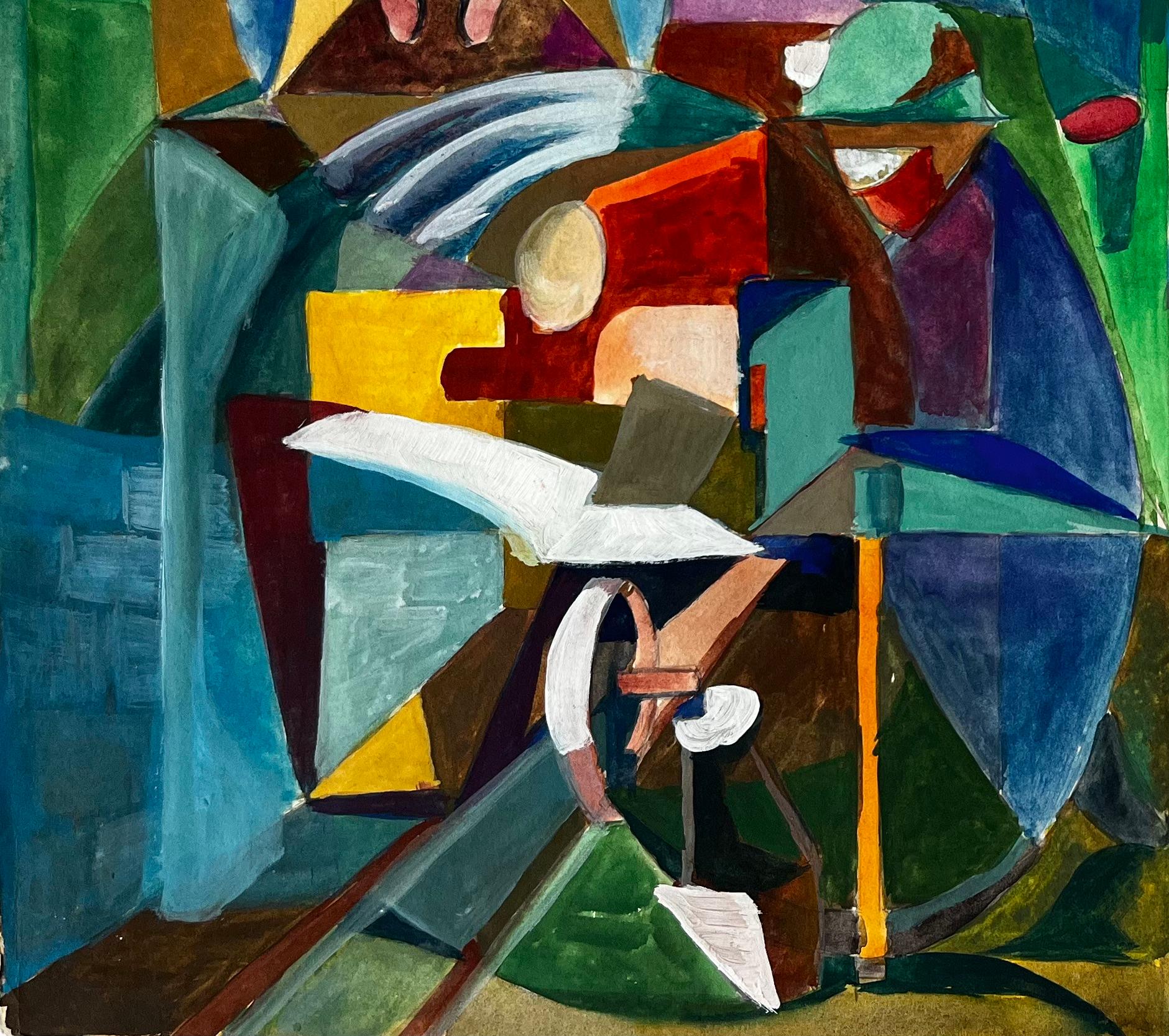 Titre : Paysage cubiste et scène architecturale avec figures et arcs
Guy Nicod (français 1923 - 2021) 
Gouache sur papier d'artiste, non encadrée
Taille : 14.5 x 21.5 pouces (hauteur x largeur)
Provenance : Succession d'Artistics, France
Condit :