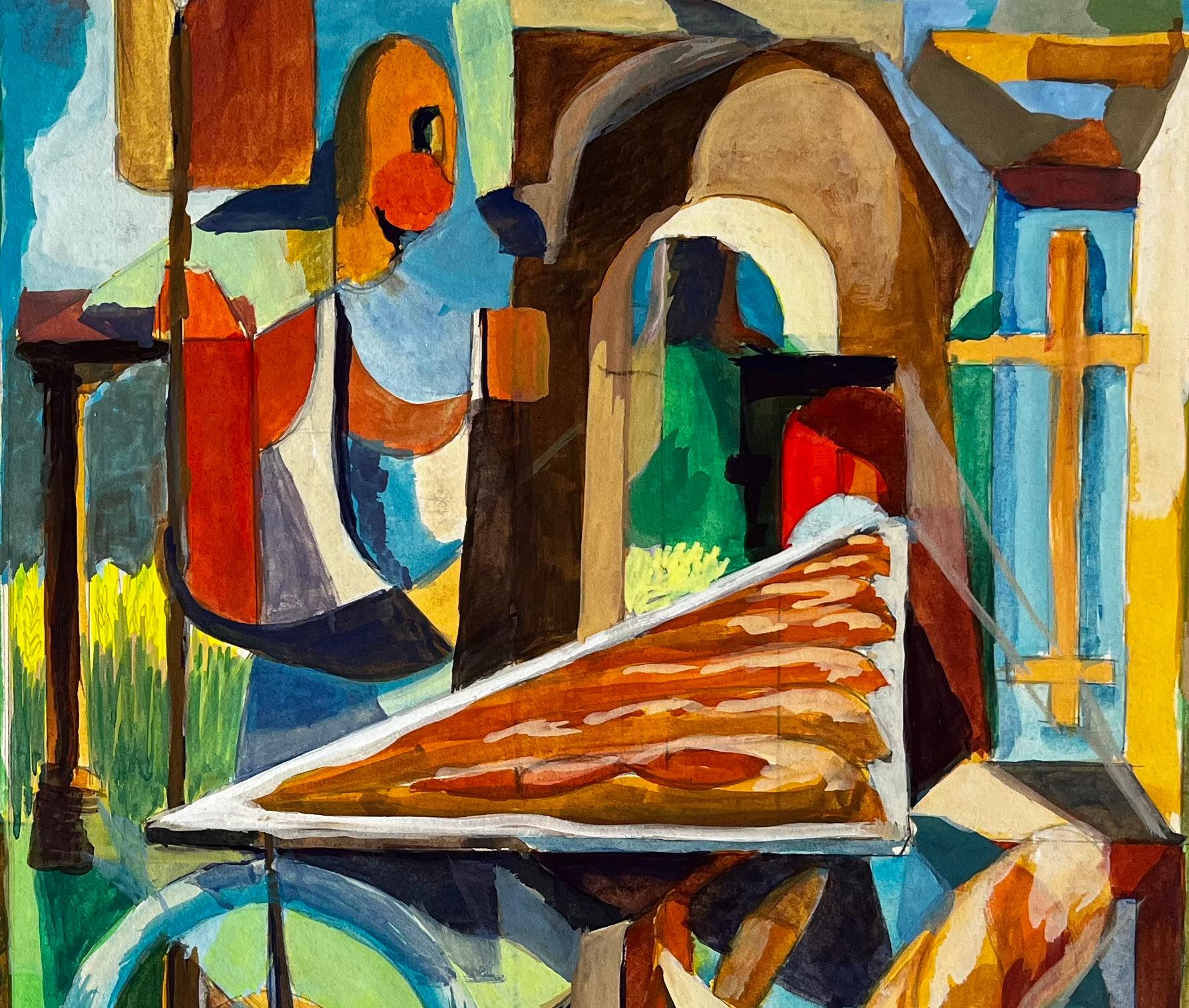 Paysage cubiste et scène architecturale avec figures et arcs en vente 2