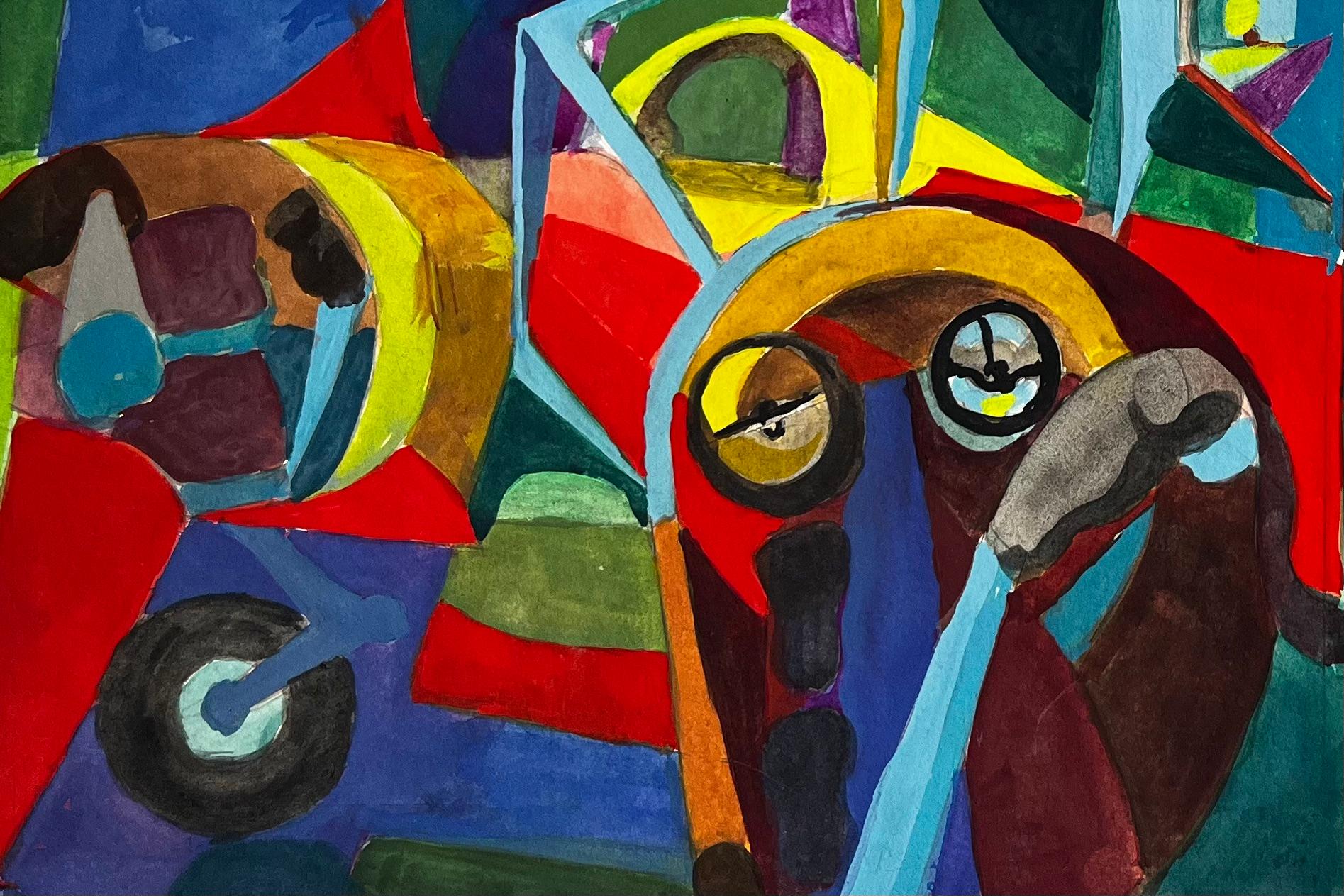 Cubist Aviation And Musical Scene With Airplanes Instruments And Abstract Figure For Sale 3