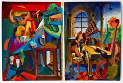 Cubist Interior Scene With Musical Instruments And Still Life