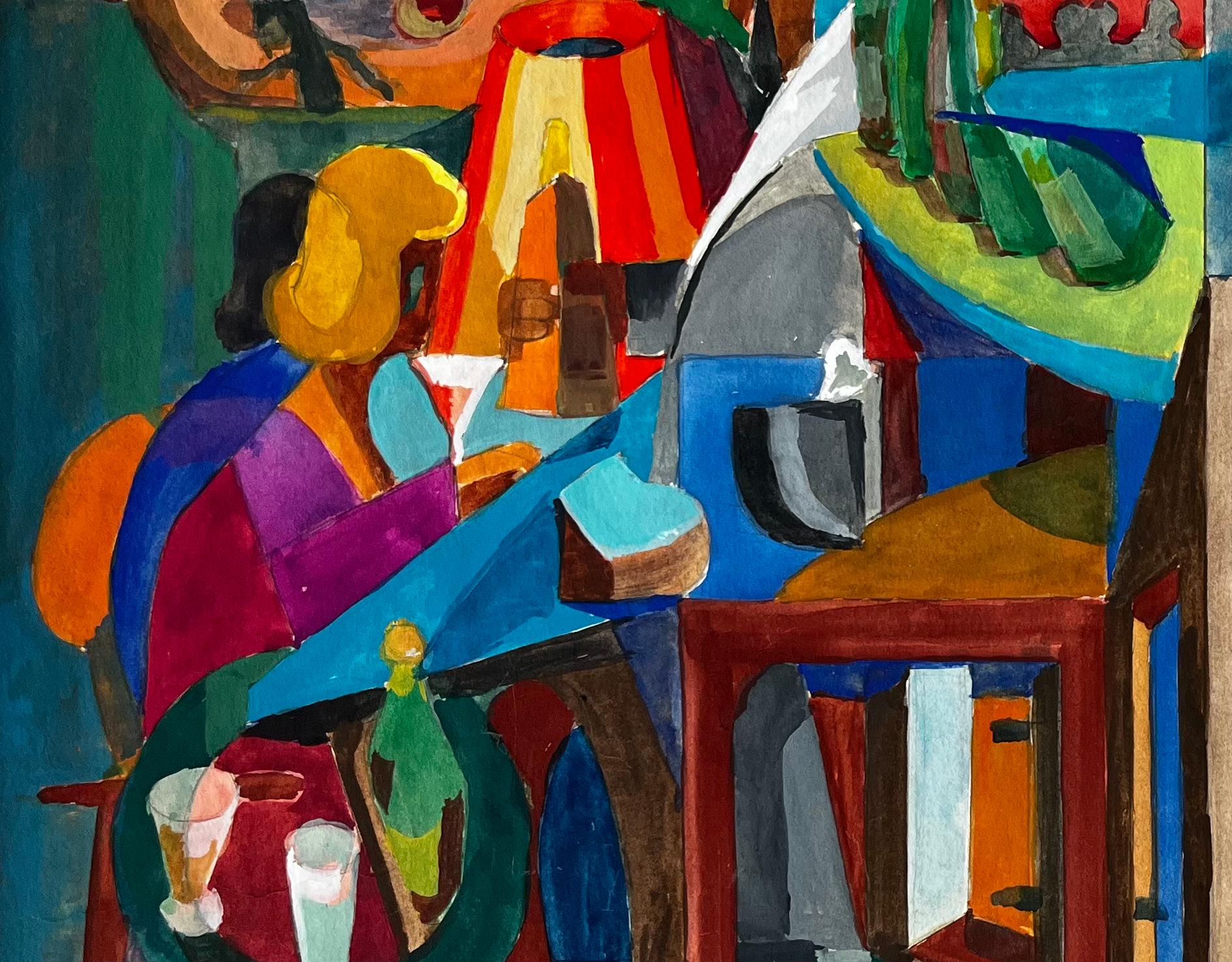 Scène d'intérieur cubiste avec instruments de musique et nature morte en vente 2