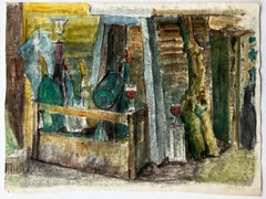 Wine Bottles Wooden Crate And Red Wine Glasses French Still Life Watercolour
