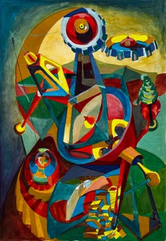 Cubist French Abstract Composition With Geometric Shapes Circles And Colour