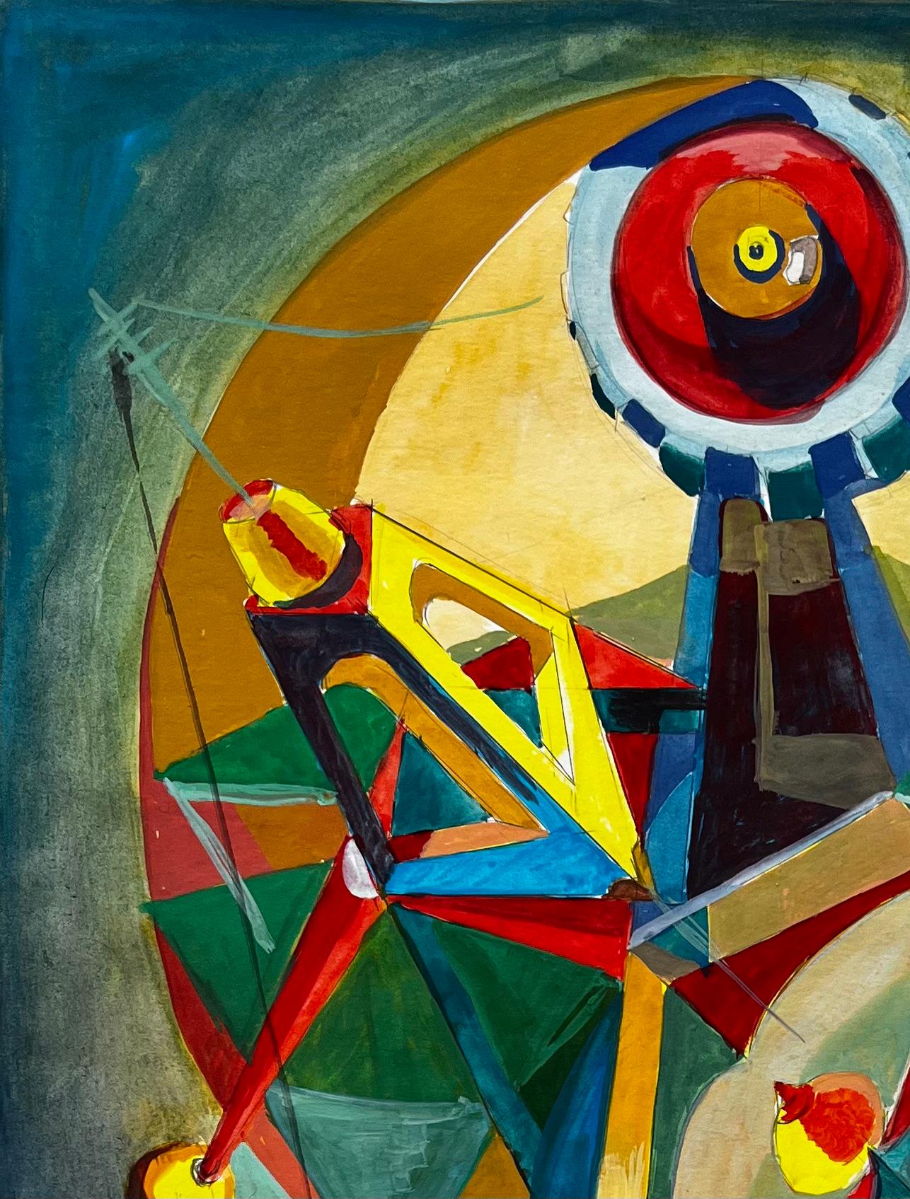 Composizione astratta cubista francese con forme geometriche, cerchi e colori - Art Moderno di Guy Nicod