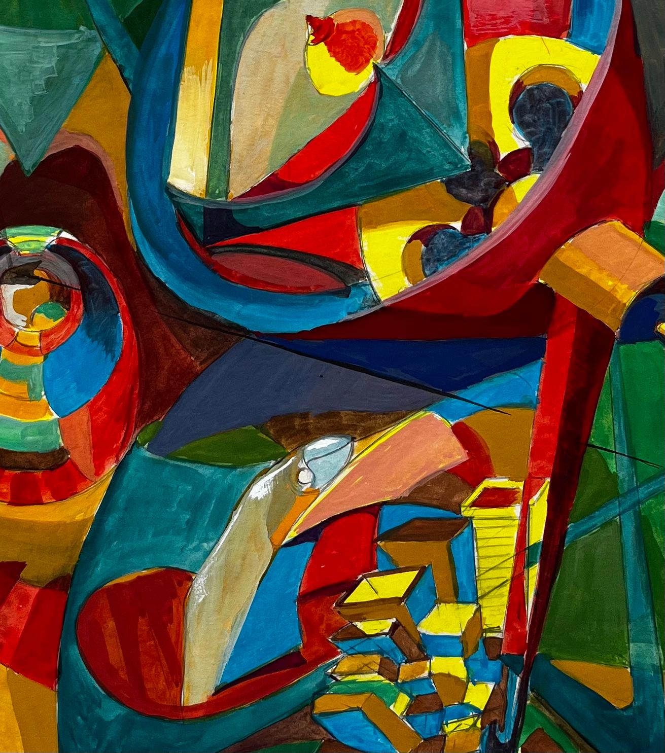 Composizione astratta cubista francese con forme geometriche, cerchi e colori in vendita 1