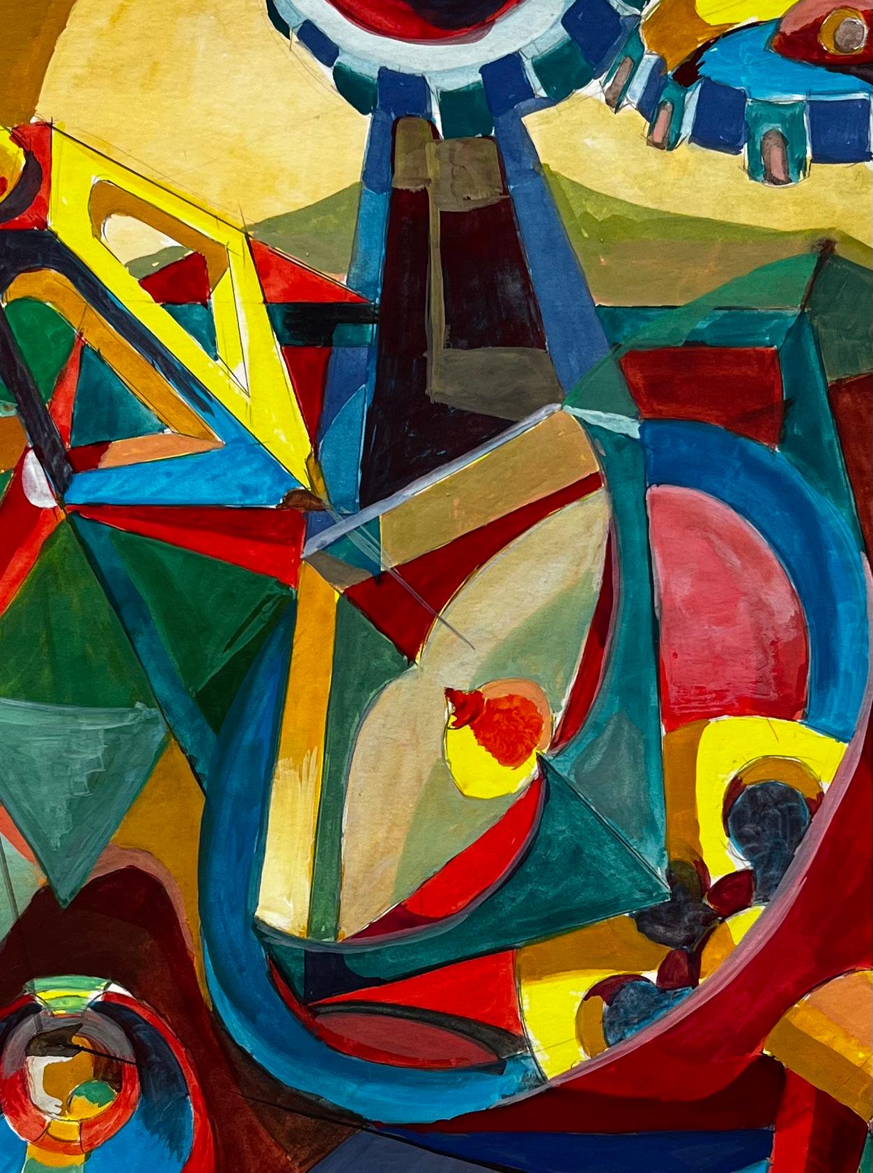 Composizione astratta cubista francese con forme geometriche, cerchi e colori in vendita 2