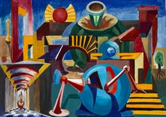 Composizione astratta cubista francese con forme geometriche e sfera blu