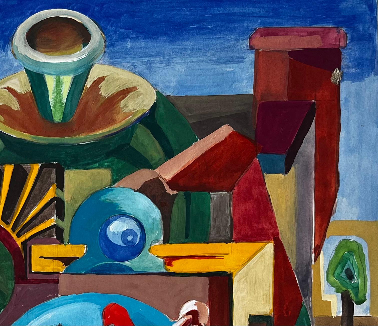 Composizione astratta cubista francese con forme geometriche e sfera blu in vendita 1