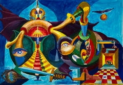 Cubist French Surreal Abstract Composition With Eyes Figures And Geometric Forms