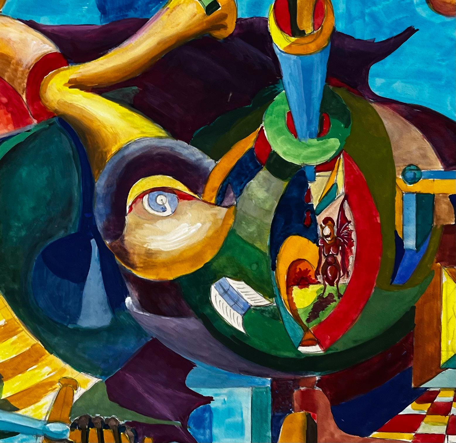 Composizione astratta cubista francese surreale con figure di occhi e forme geometriche in vendita 2