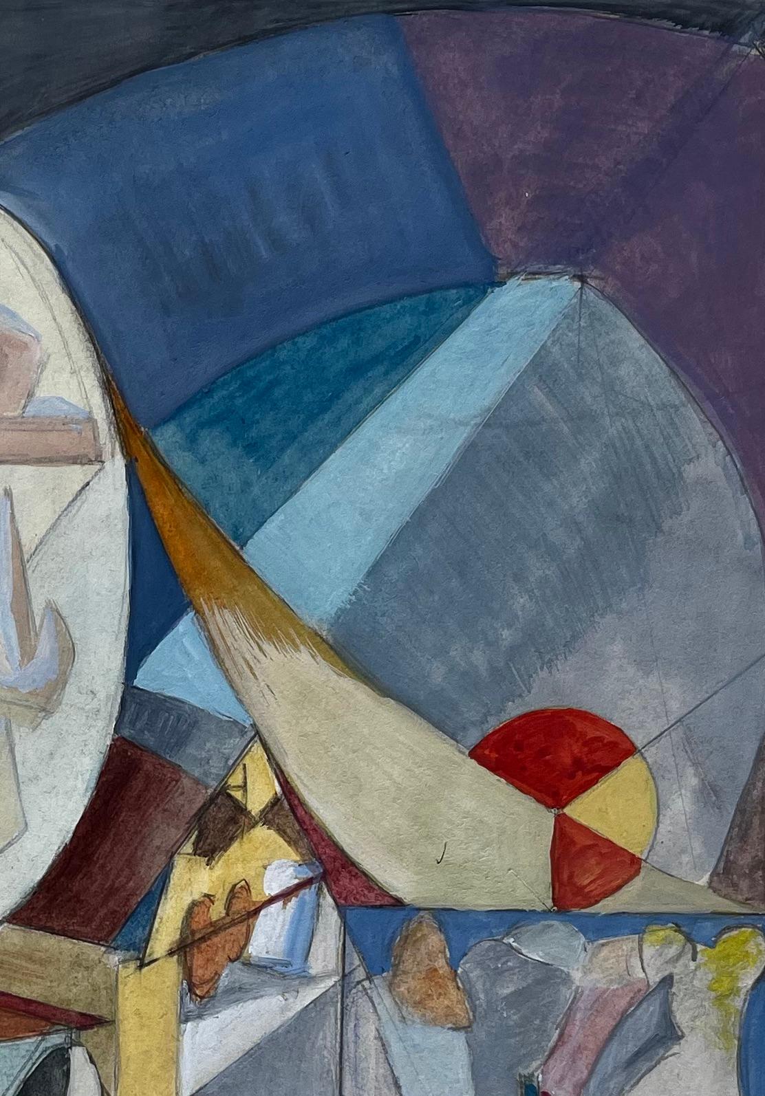 Scena cubista francese astratta di interni con figure, tavoli e forme geometriche in vendita 1